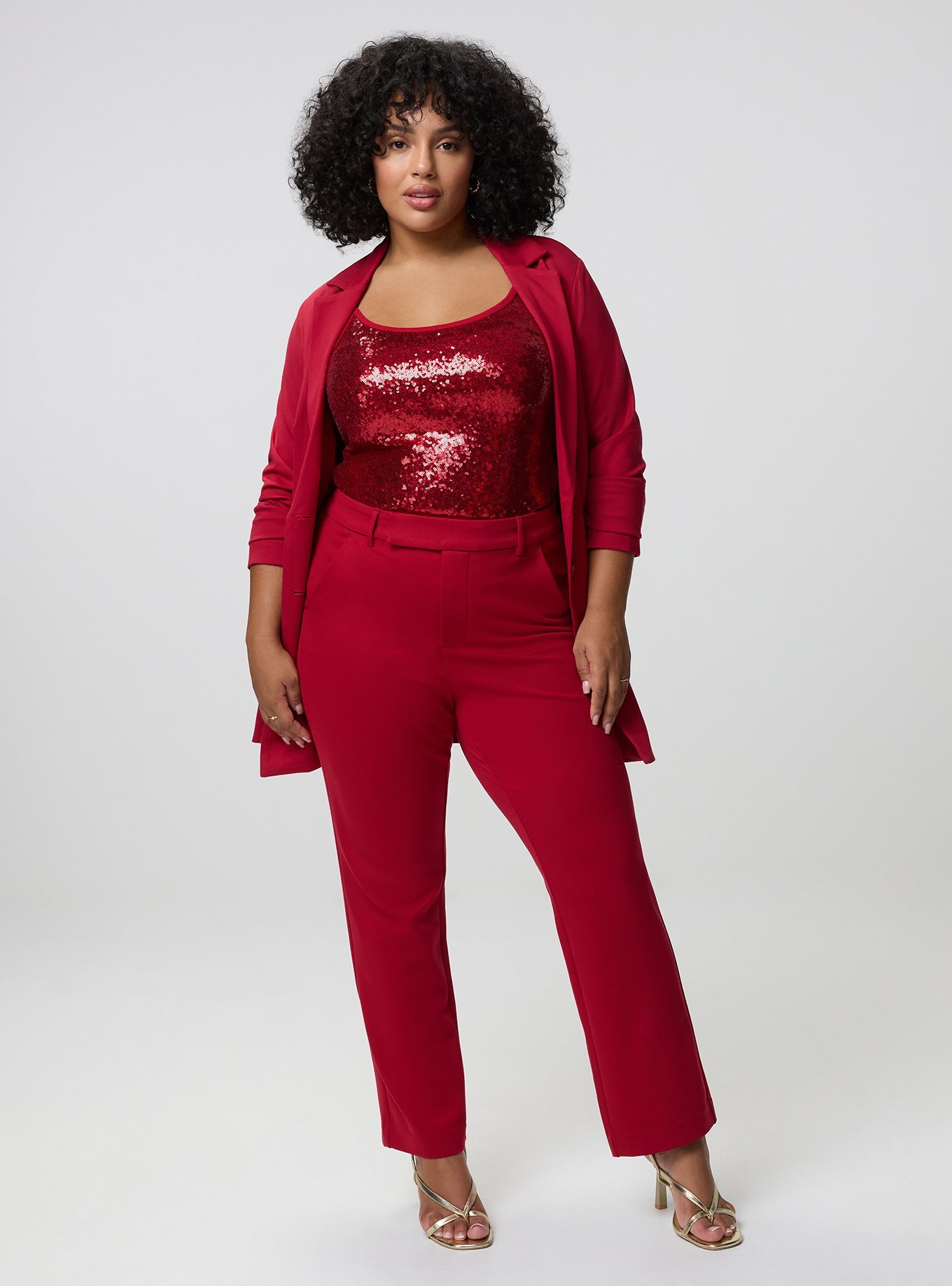 Plus Size Studio High-Rise Ponte Trouser Pant, JESTER RED, hi-res
