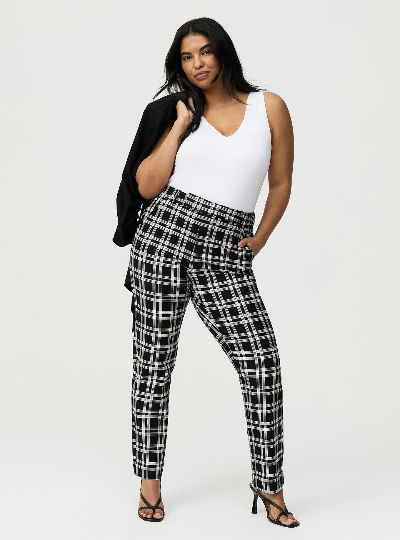 Studio High-Rise Ponte Trouser Pant, EXTRA TEXTURE PLAID BLACK, hi-res