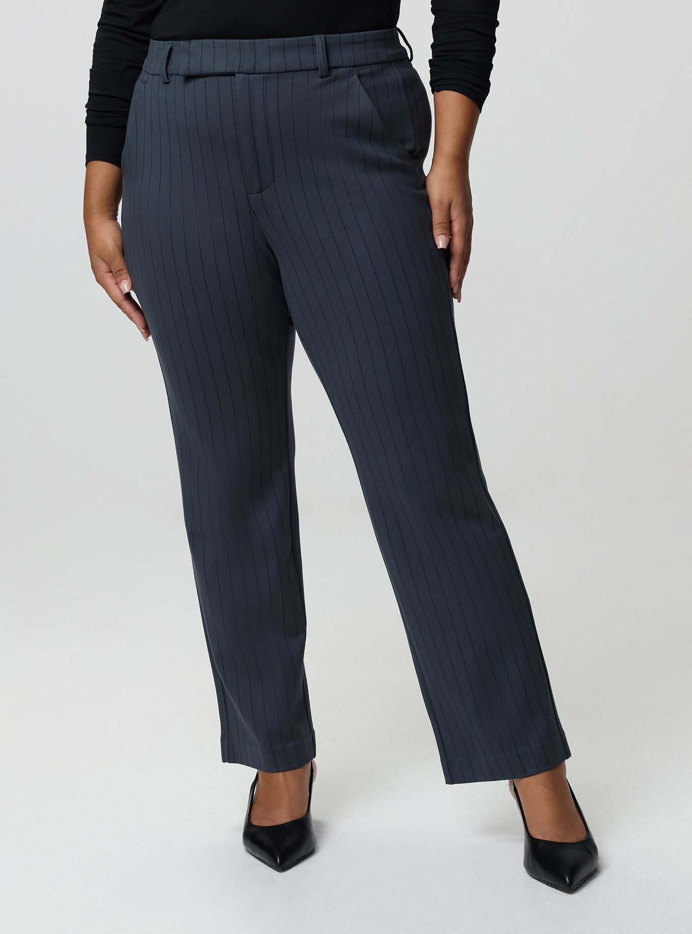 Studio High-Rise Ponte Trouser Pant, TEDDY PINSTRIPE CHARCOAL, alternate