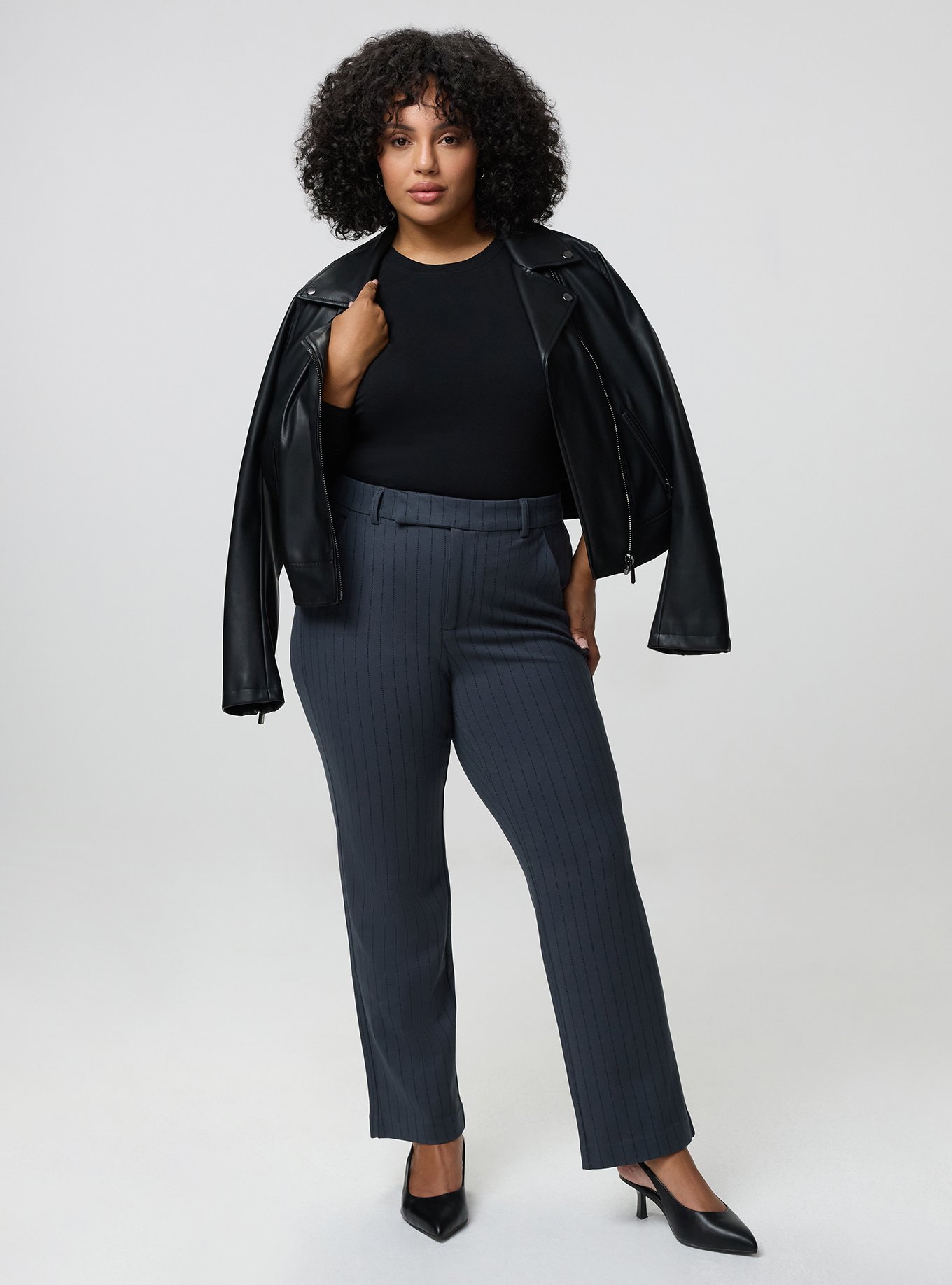 Studio High-Rise Ponte Trouser Pant, TEDDY PINSTRIPE CHARCOAL, hi-res