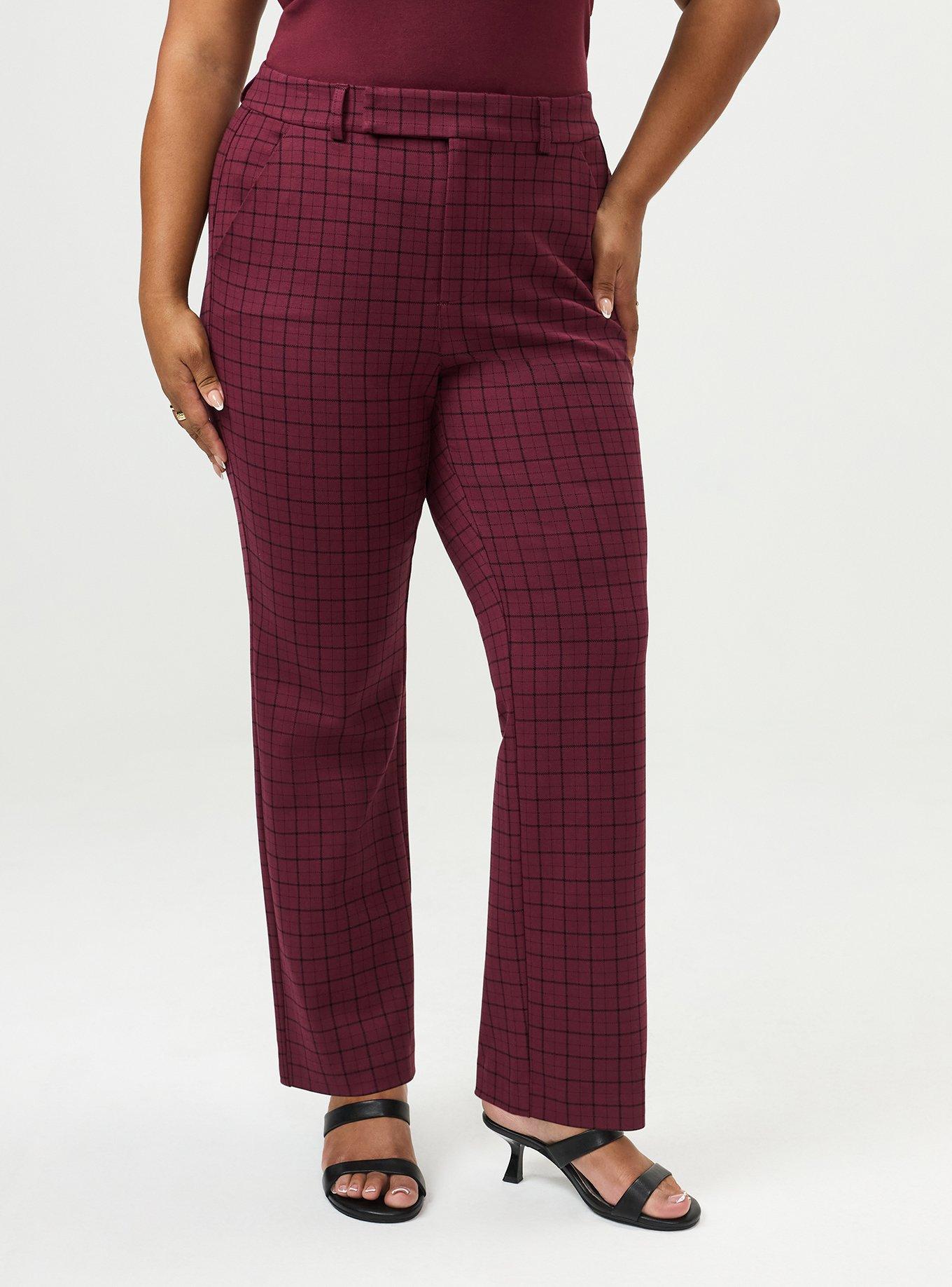 Plus Size Studio High-Rise Ponte Trouser Pant, ROCKWELL PLAID MAROON BANNER, alternate