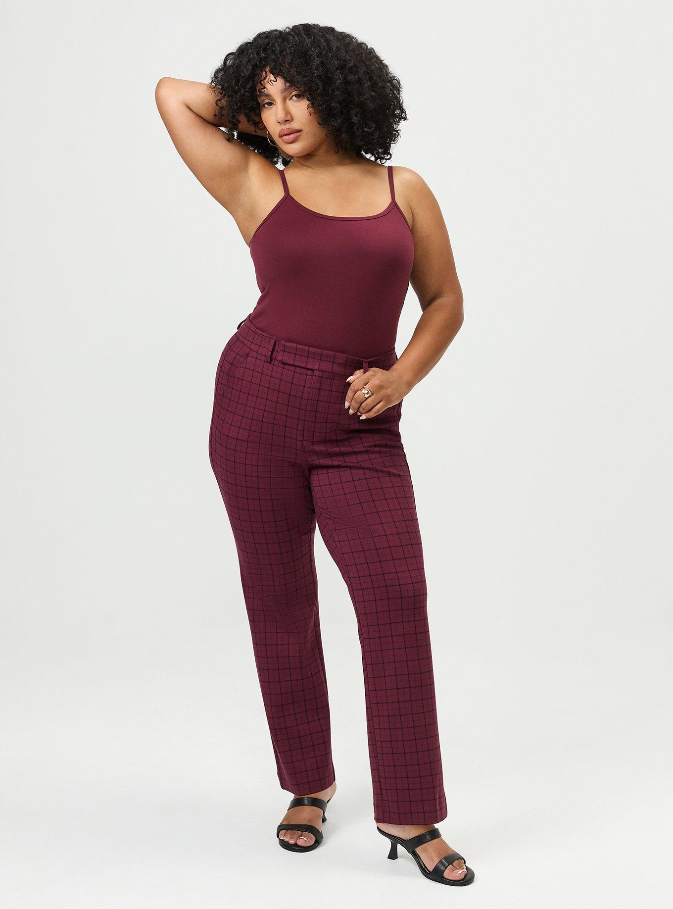 Plus Size Studio High-Rise Ponte Trouser Pant, ROCKWELL PLAID MAROON BANNER, alternate