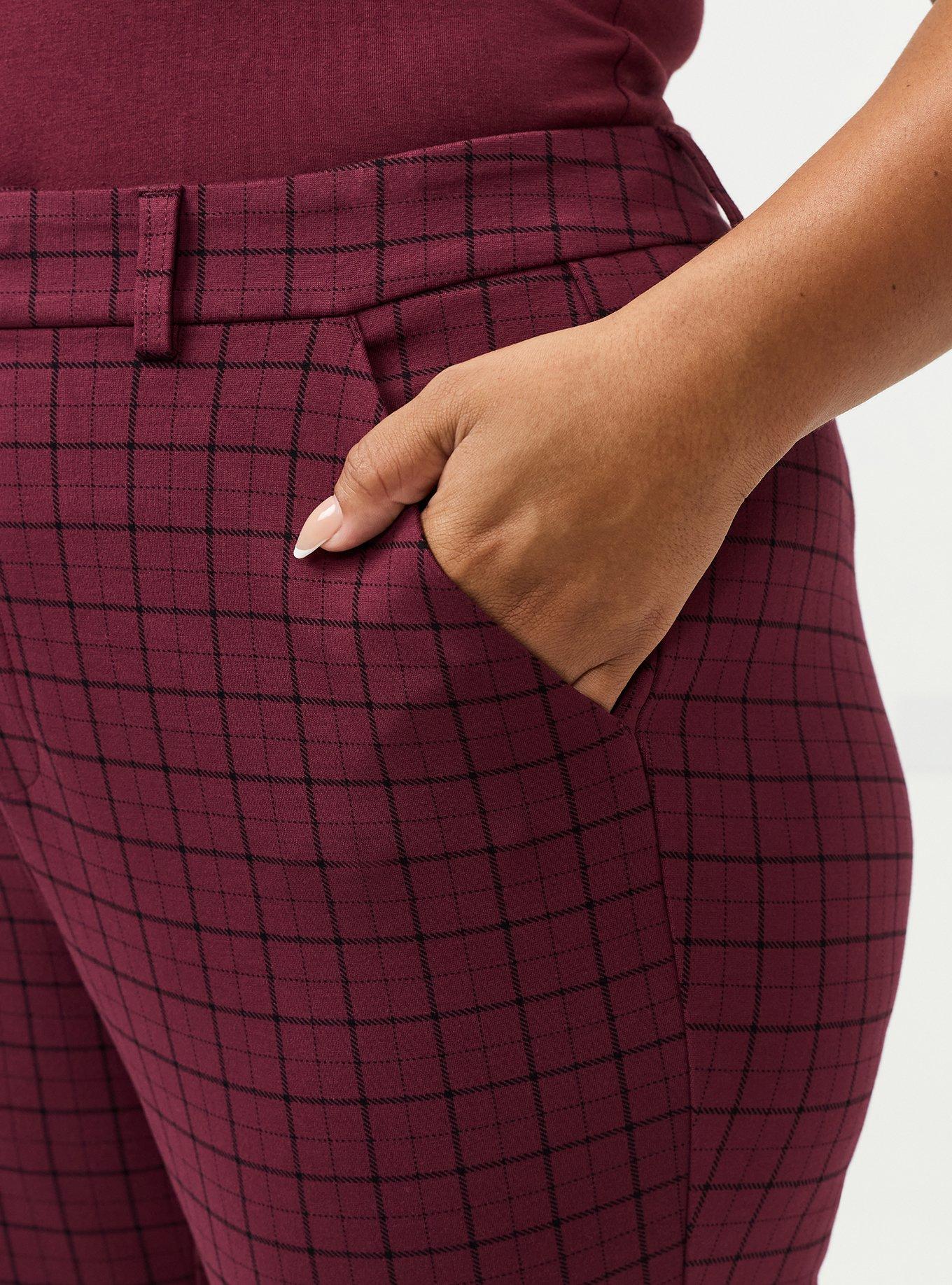 Plus Size Studio High-Rise Ponte Trouser Pant, ROCKWELL PLAID MAROON BANNER, alternate