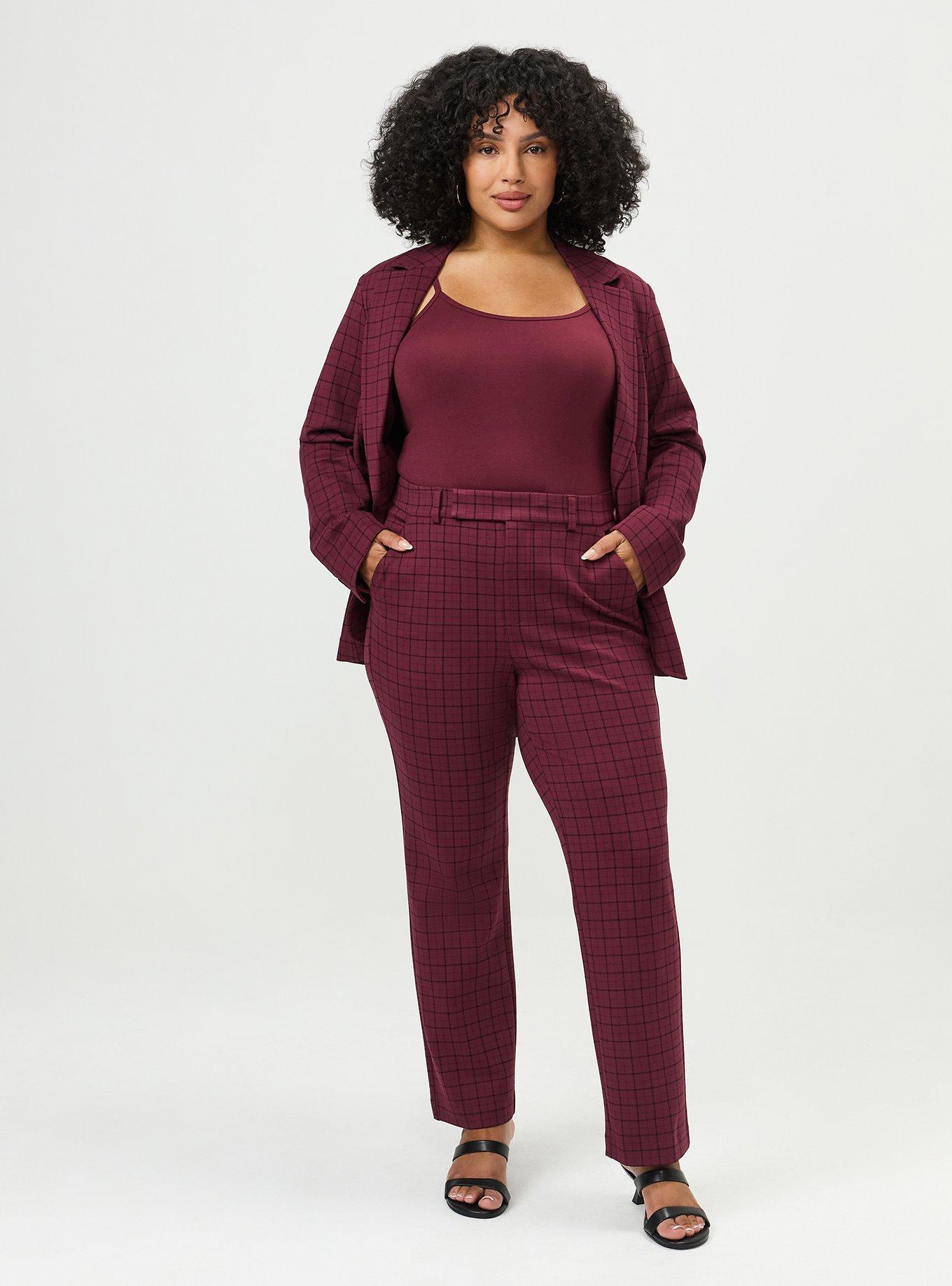 Plus Size Studio High-Rise Ponte Trouser Pant, ROCKWELL PLAID MAROON BANNER, hi-res