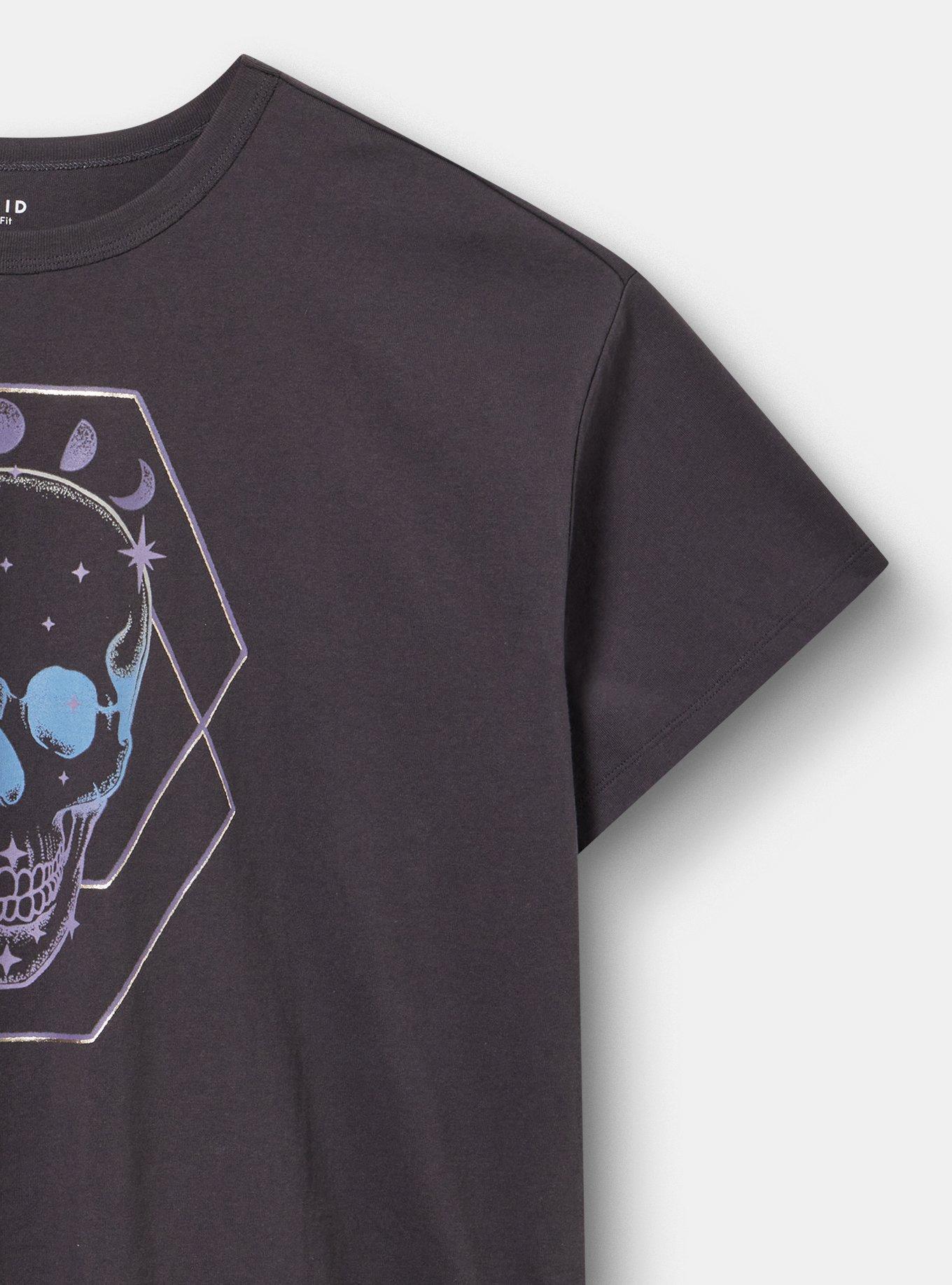 Relaxed Cotton Jersey Boxy Tee, GEO SKULL OBSIDIAN, alternate