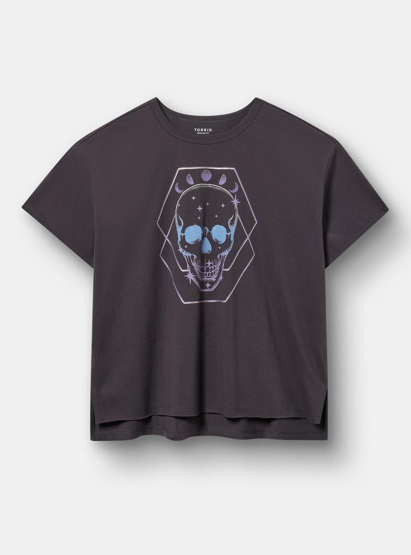 Relaxed Cotton Jersey Boxy Tee, GEO SKULL OBSIDIAN, hi-res