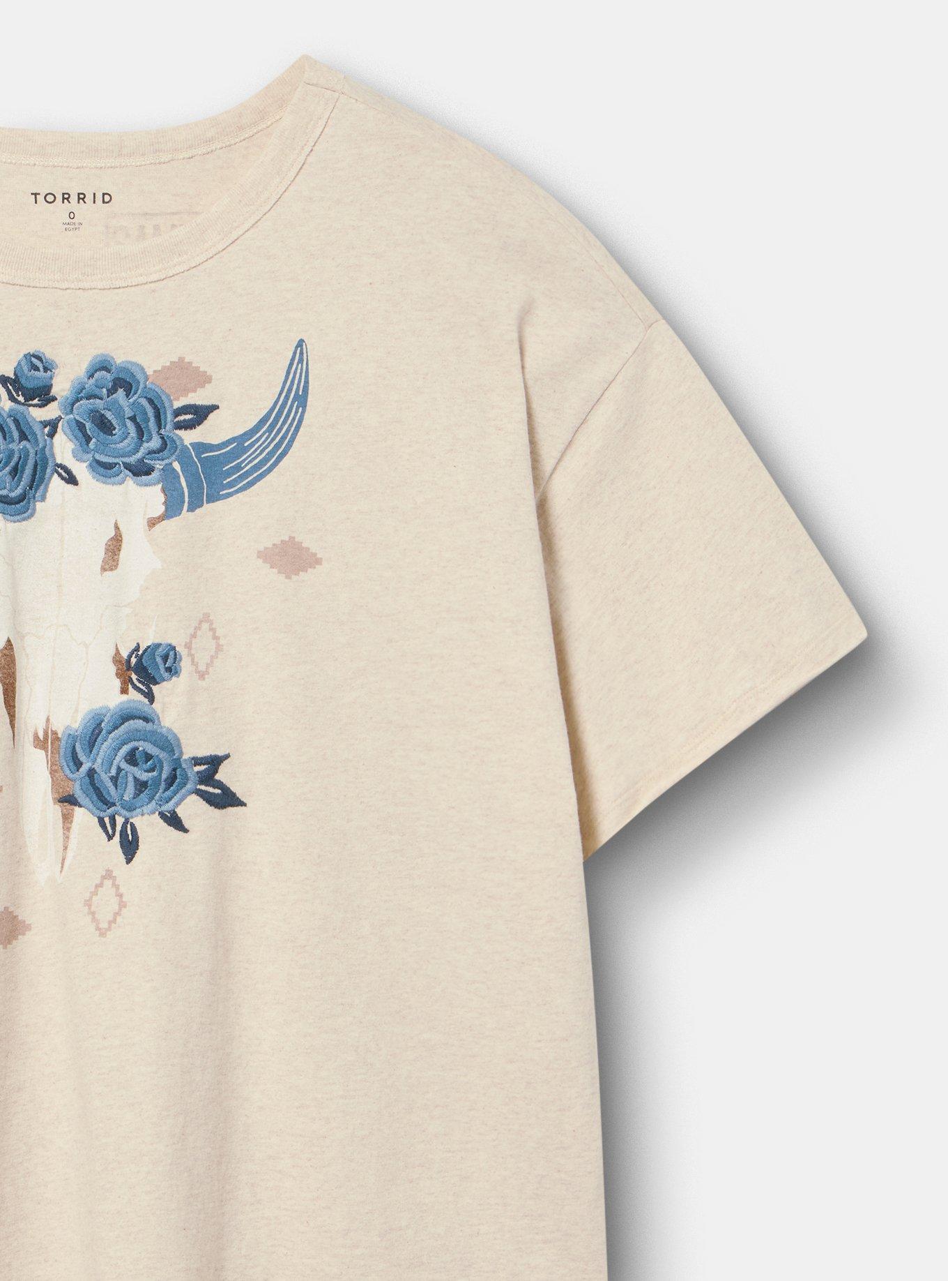 Boxy Crew Tee, COW SKULL FLORAL OATMEAL HEATHER, alternate