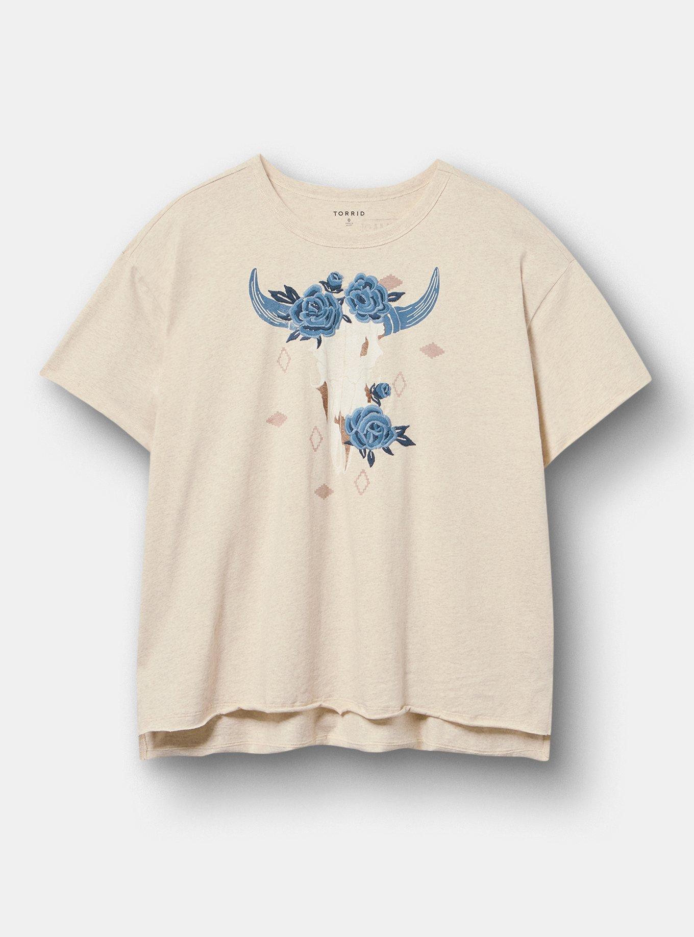 Boxy Crew Tee, COW SKULL FLORAL OATMEAL HEATHER, hi-res