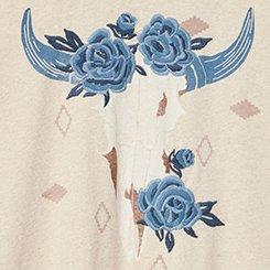 Boxy Crew Tee, COW SKULL FLORAL OATMEAL HEATHER, swatch