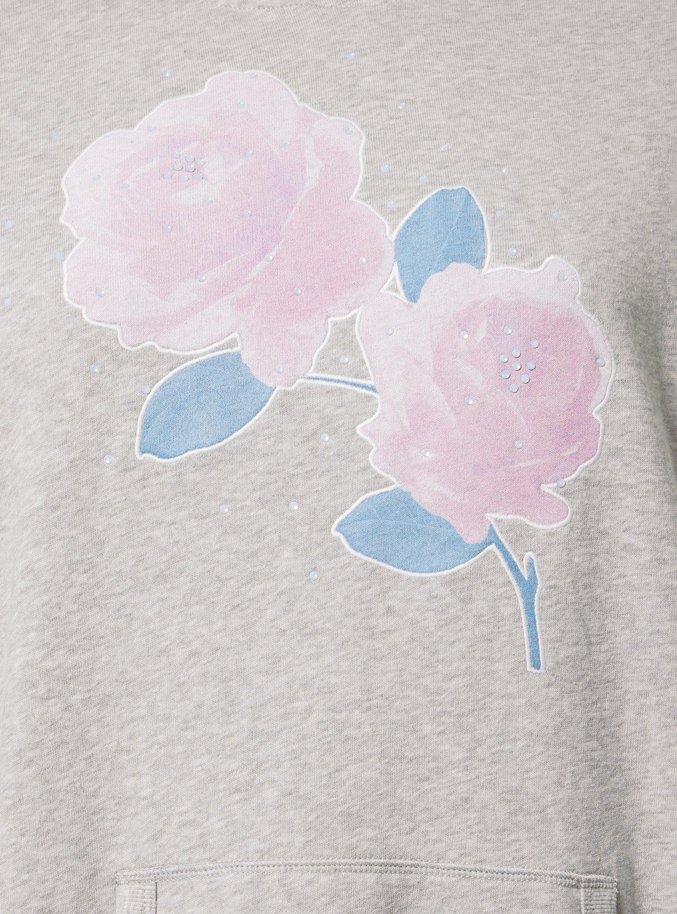 Relaxed Cozy Fleece Hoodie, WASHED ROSES LIGHTEST HEATHER GREY, alternate