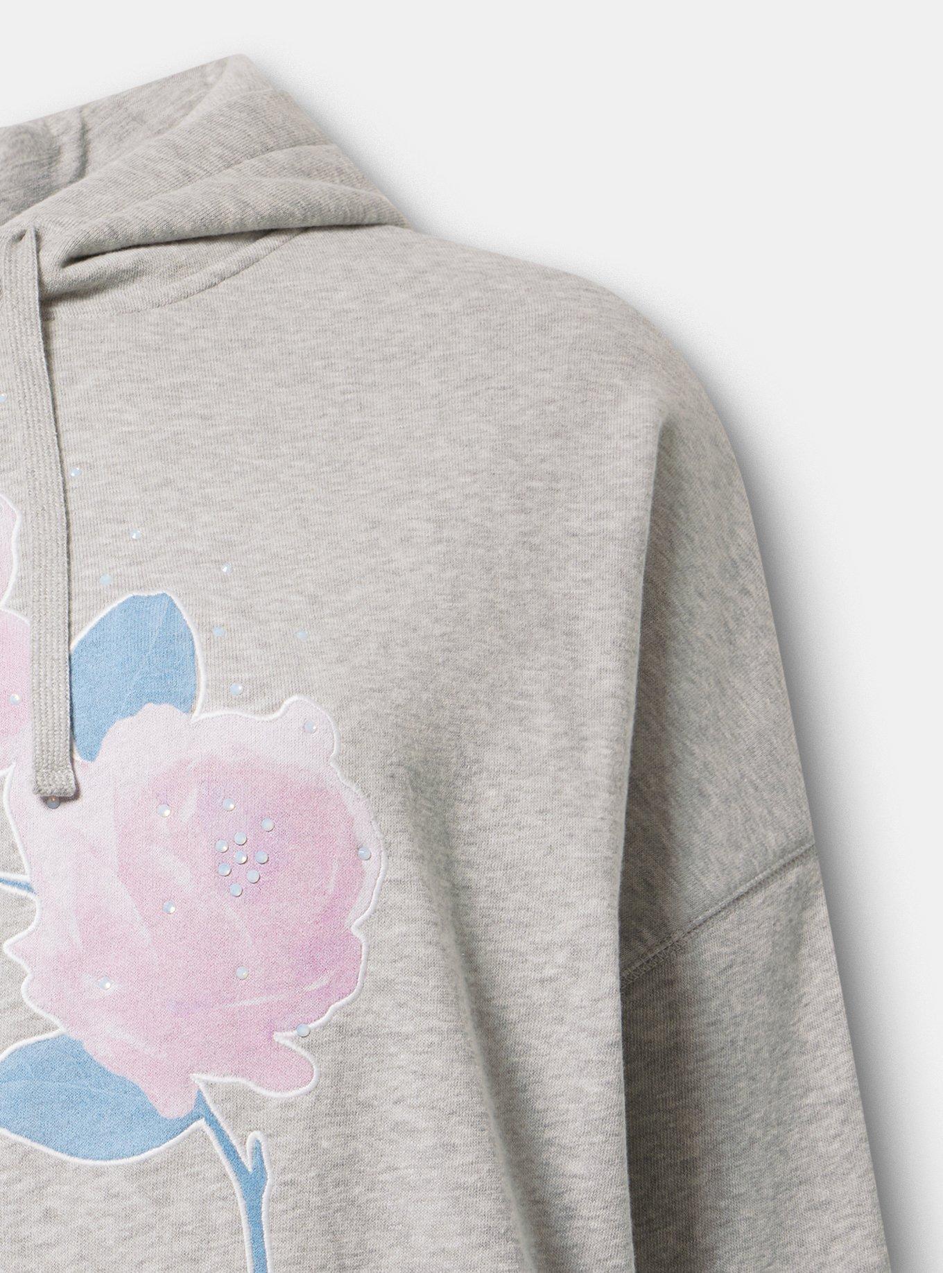Relaxed Cozy Fleece Hoodie, WASHED ROSES LIGHTEST HEATHER GREY, alternate