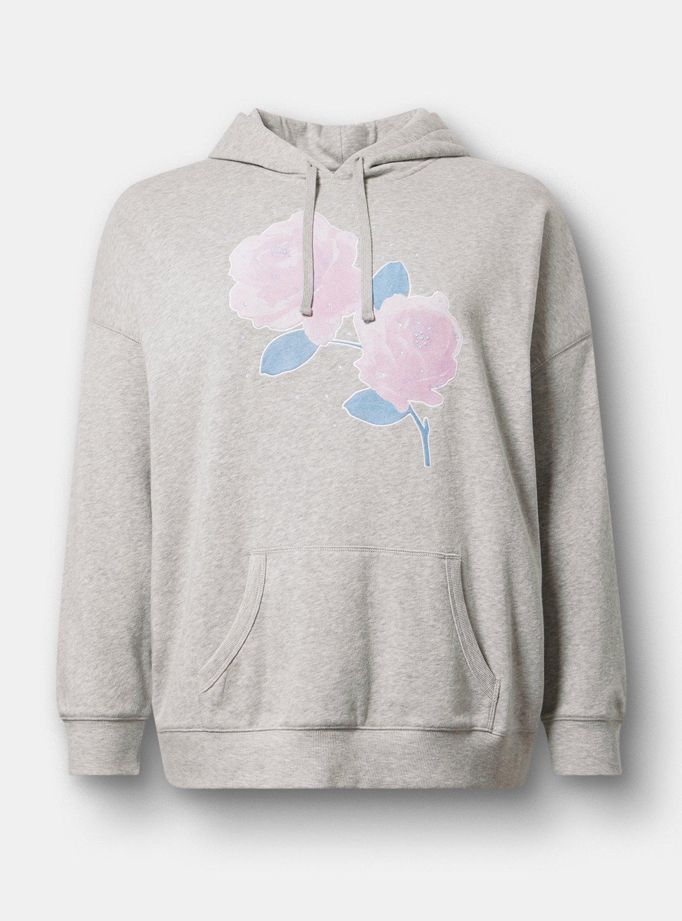 RELAXED COZY FLEECE HOODIE, WASHED ROSES LIGHTEST HEATHER GREY, hi-res