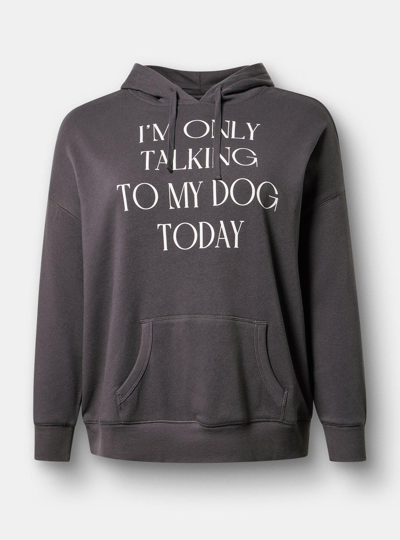 Plus Size Relaxed Cozy Fleece Hoodie, ONLY TALKING TO MY DOG OBSIDIAN, hi-res