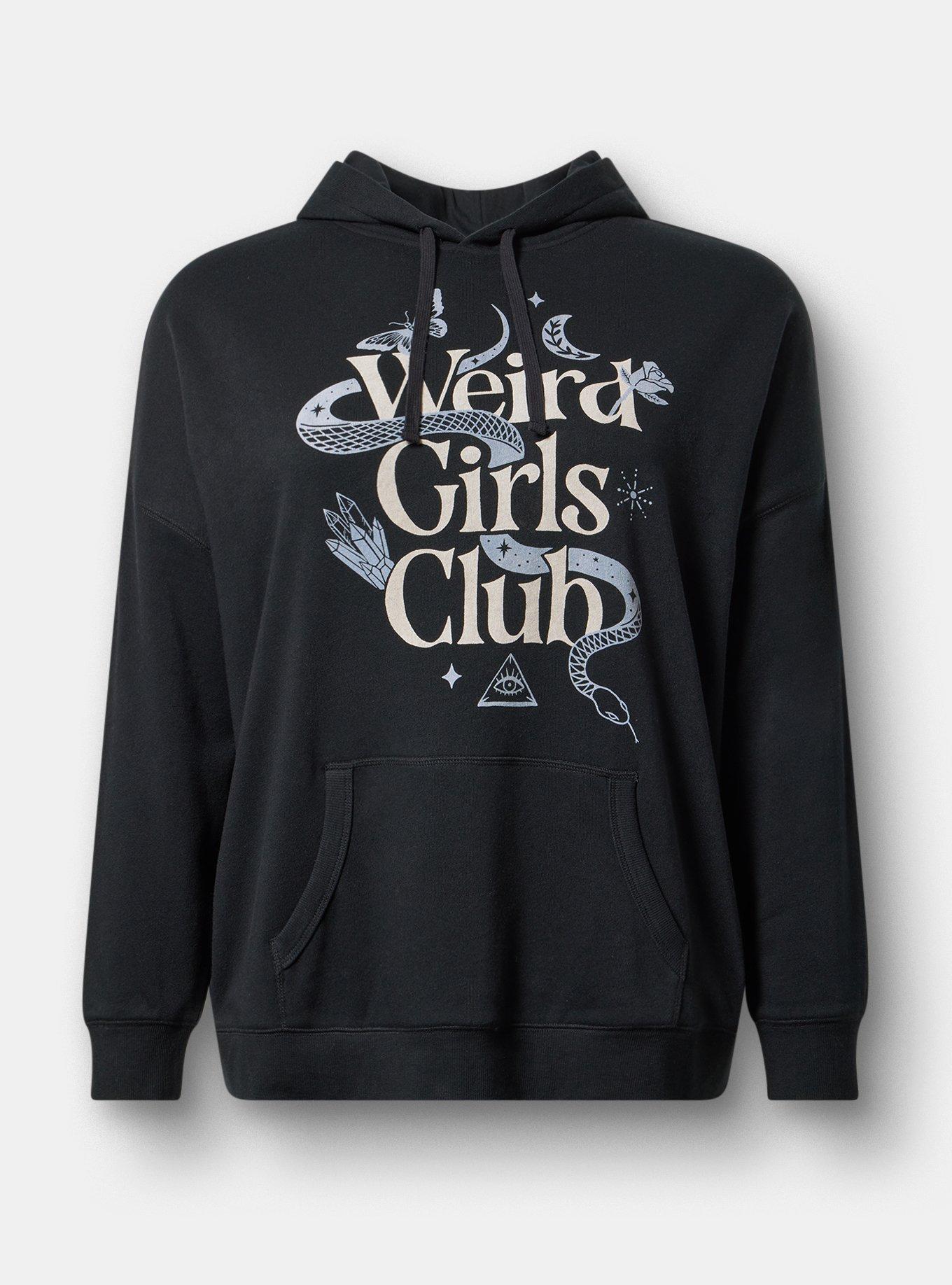 Plus Size Relaxed Cozy Fleece Hoodie, WEIRD GIRLS CLUB DEEP BLACK, hi-res