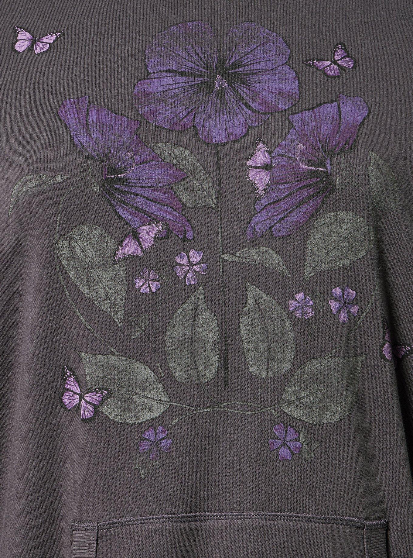 Relaxed Cozy Fleece Hoodie, ROSE MALLOW BUTTERFLY OBSIDIAN, alternate