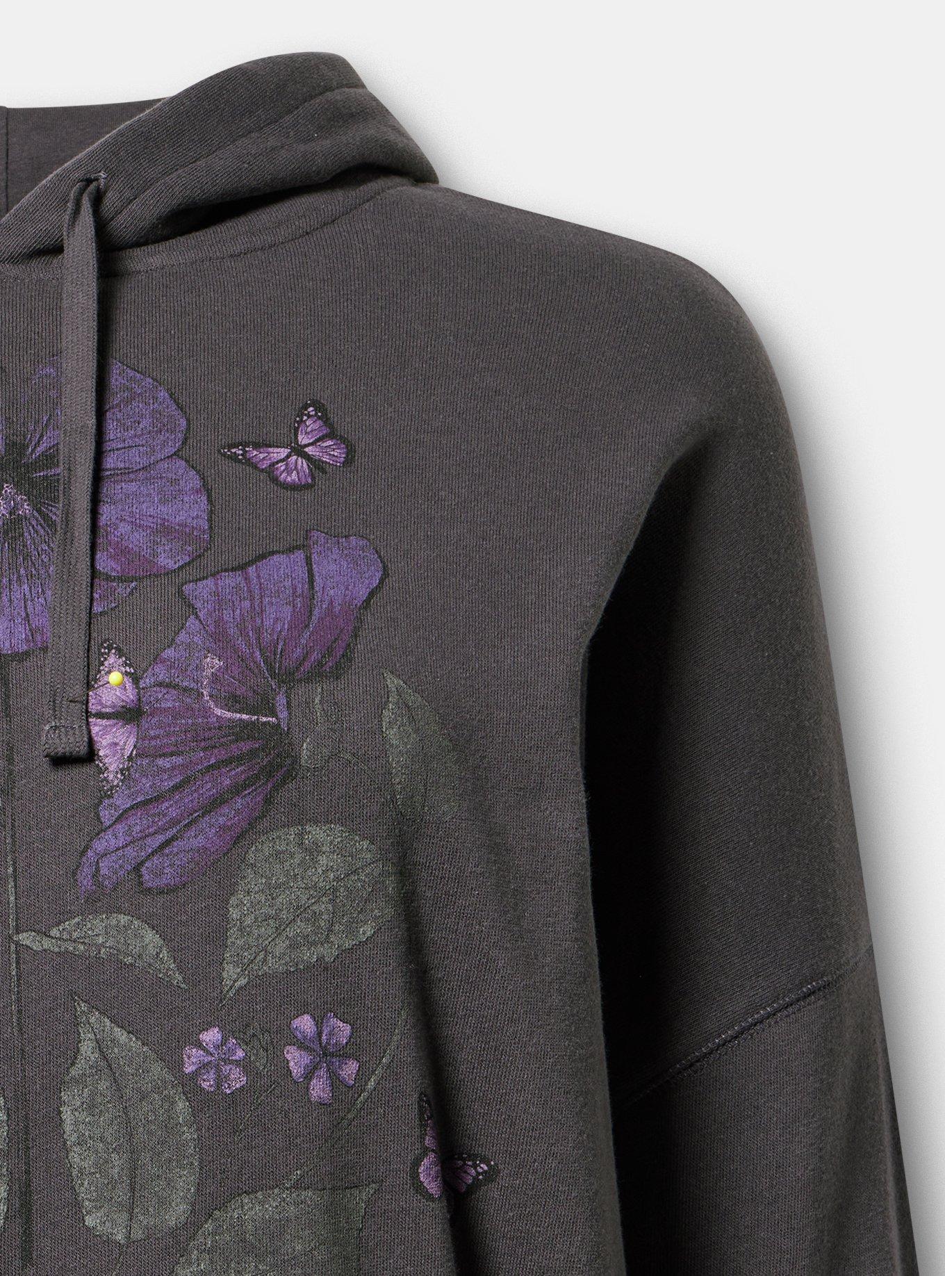 Relaxed Cozy Fleece Hoodie, ROSE MALLOW BUTTERFLY OBSIDIAN, alternate