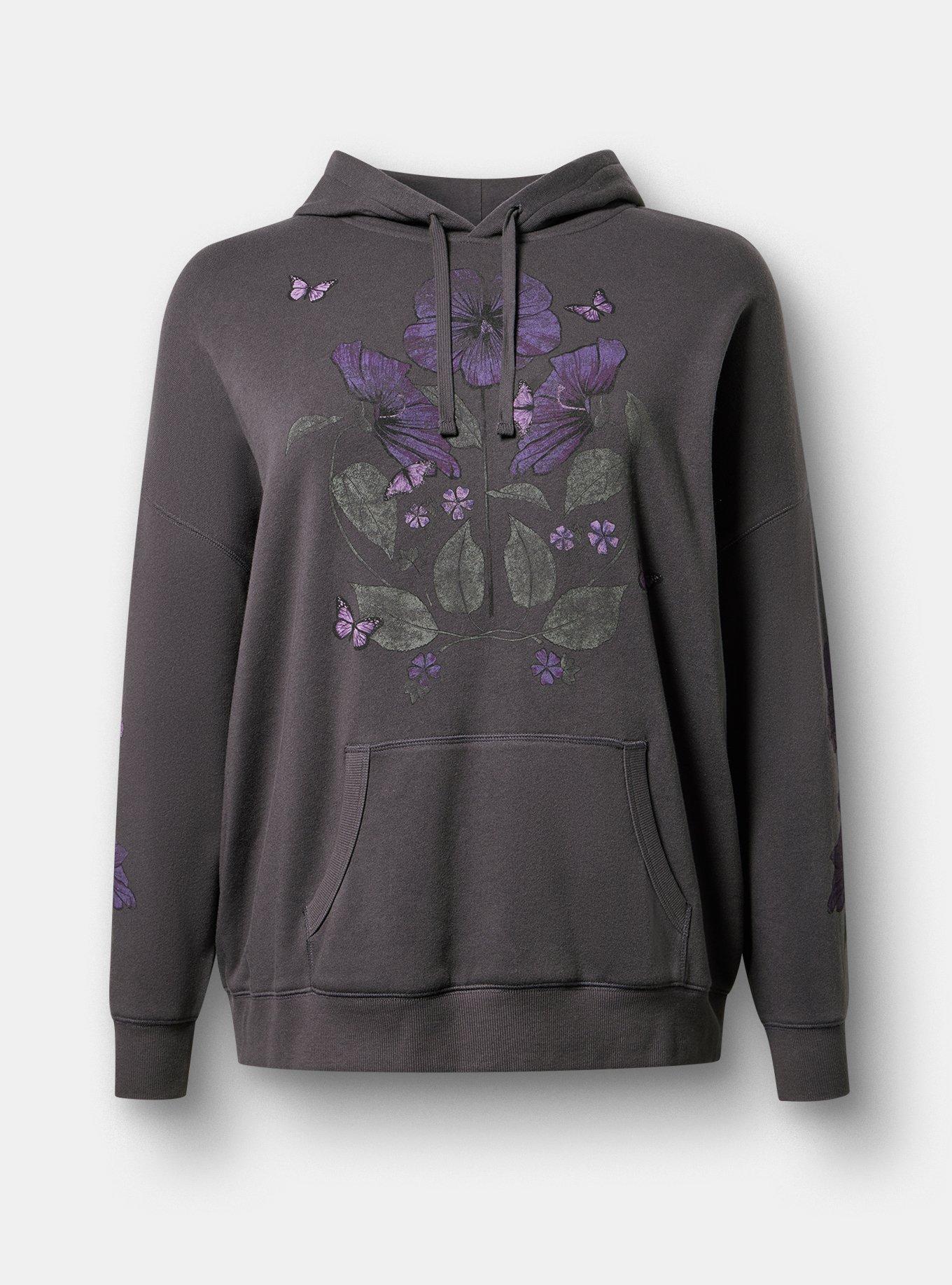 RELAXED COZY FLEECE HOODIE, ROSE MALLOW BUTTERFLY OBSIDIAN, hi-res