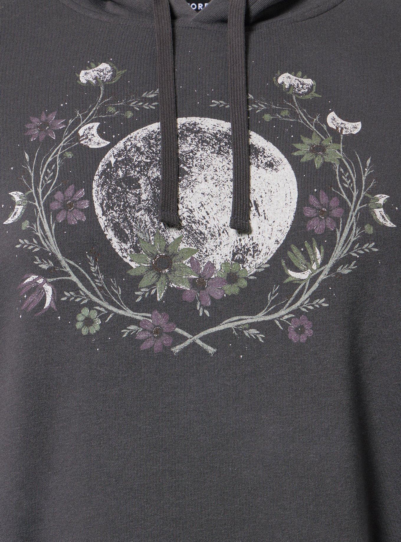 Relaxed Cozy Fleece Hoodie, MOON NIGHT FLORAL OBSIDIAN, alternate