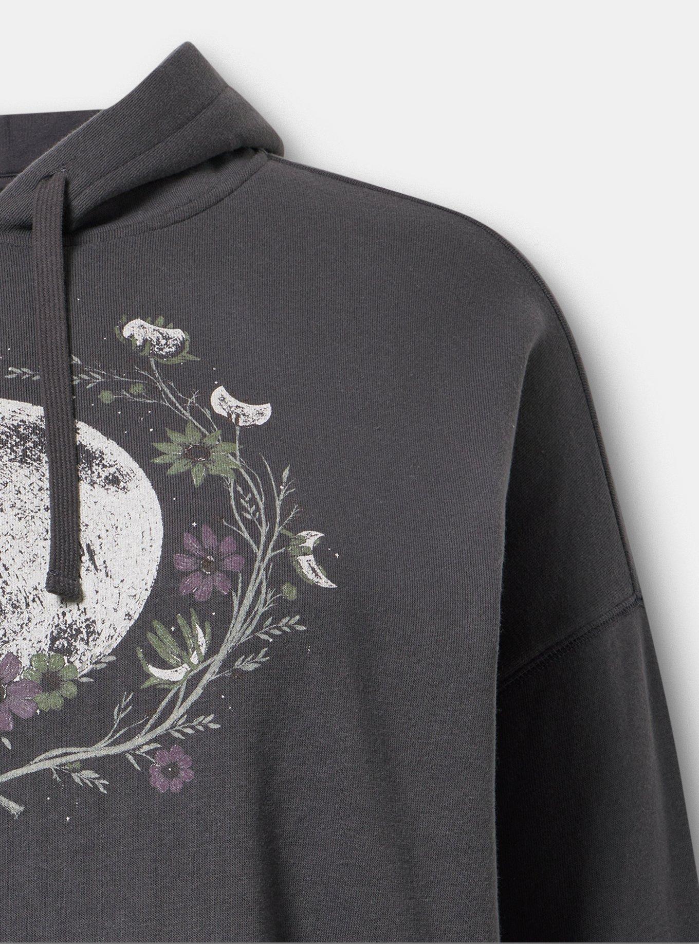 Relaxed Cozy Fleece Hoodie, MOON NIGHT FLORAL OBSIDIAN, alternate