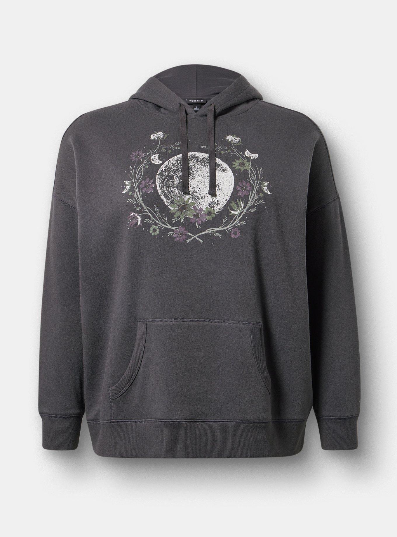 Relaxed Cozy Fleece Hoodie, MOON NIGHT FLORAL OBSIDIAN, hi-res