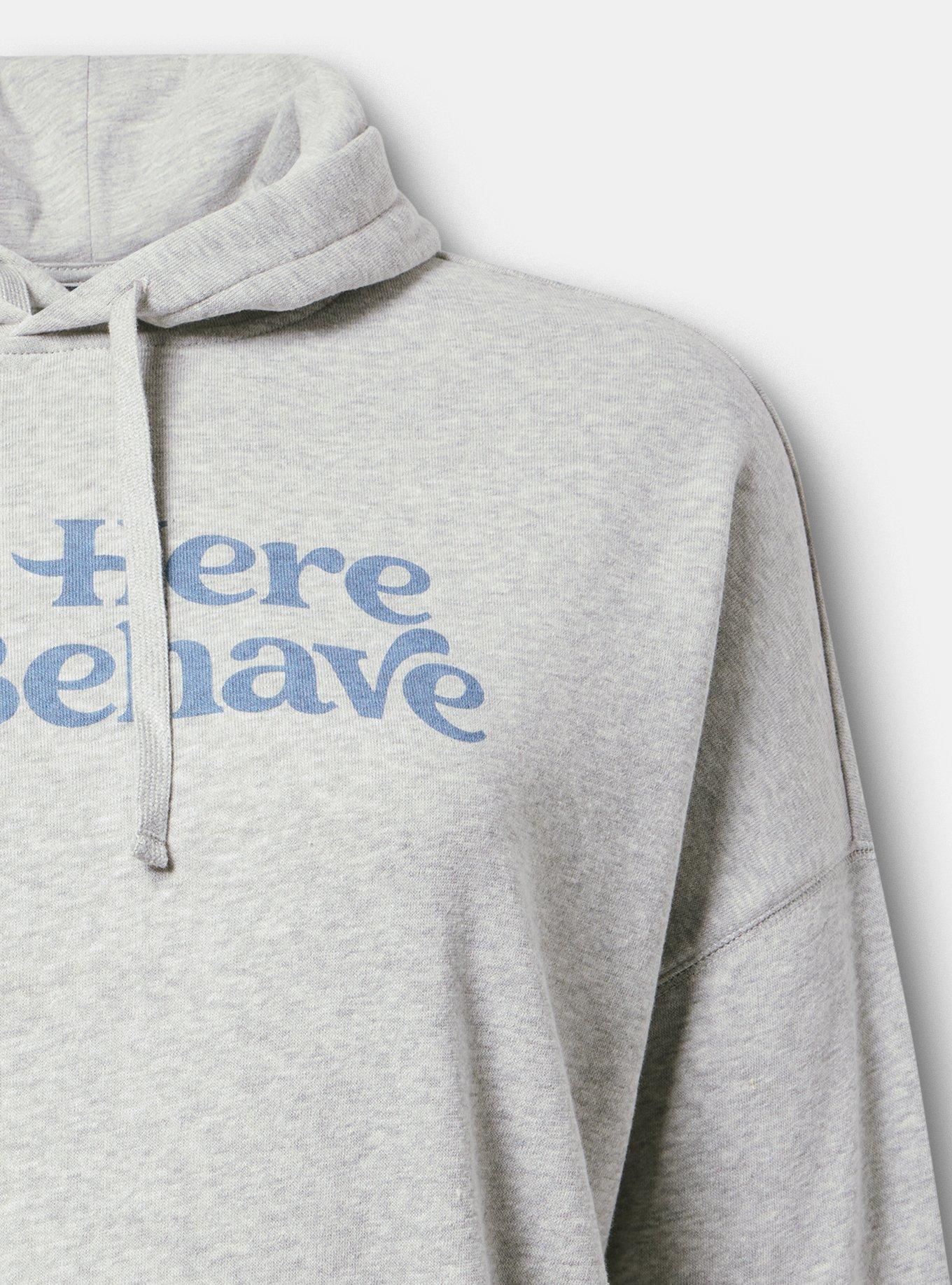 Relaxed Cozy Fleece Hoodie, NOT HERE TO BEHAVE LT. HEATHER GREY, alternate