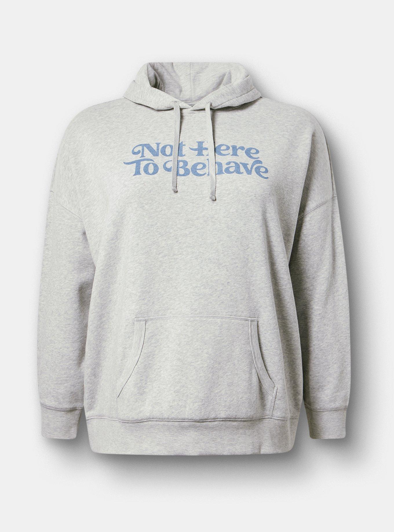 RELAXED COZY FLEECE HOODIE, NOT HERE TO BEHAVE LT. HEATHER GREY, hi-res