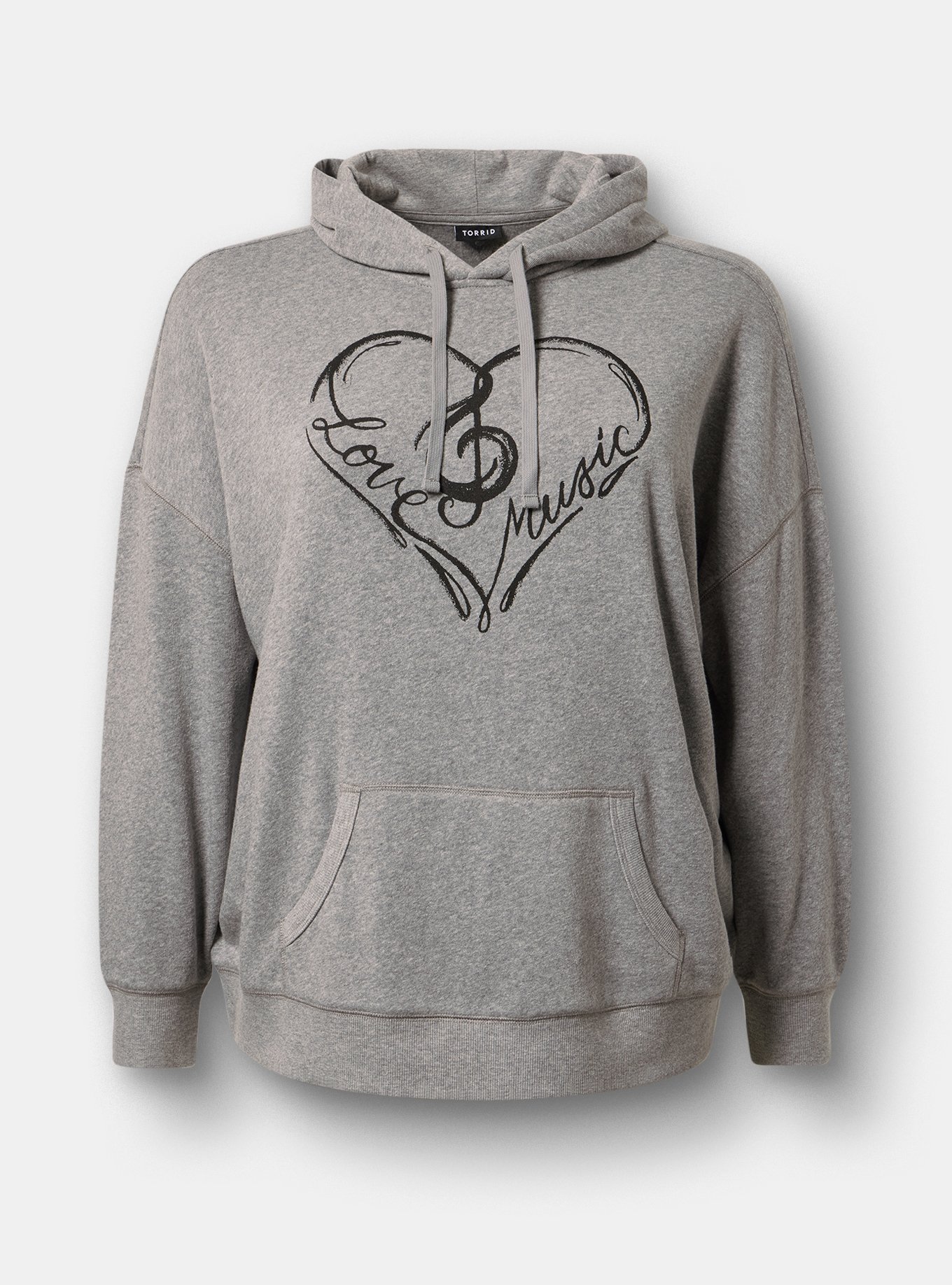 Plus Size Relaxed Cozy Fleece Hoodie, LOVE YOUR MUSIC MED HEATHER GREY, hi-res