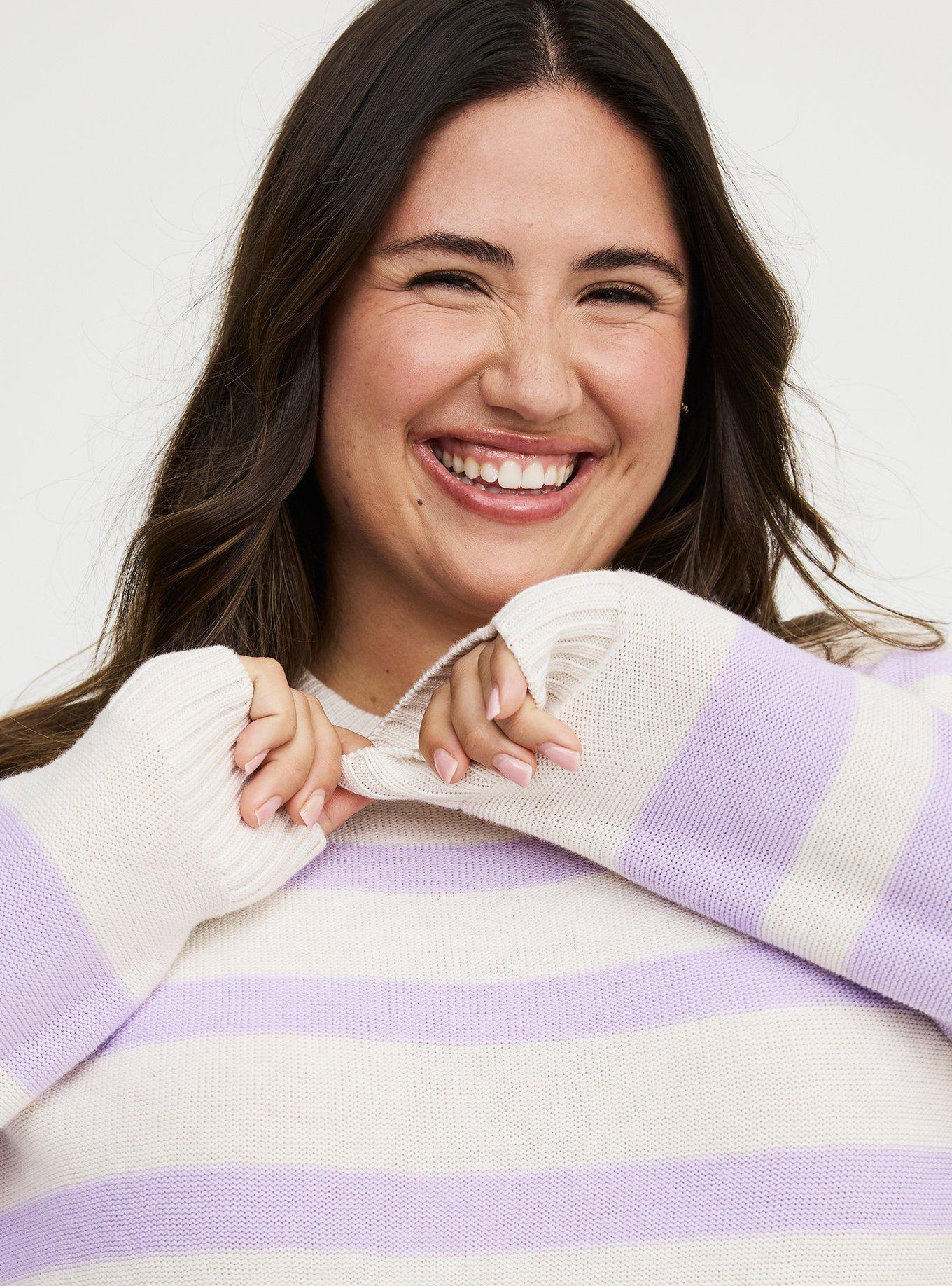 Crew Pullover Sweater, ENGLISH HYACINTH OATMEAL STRIPE, alternate