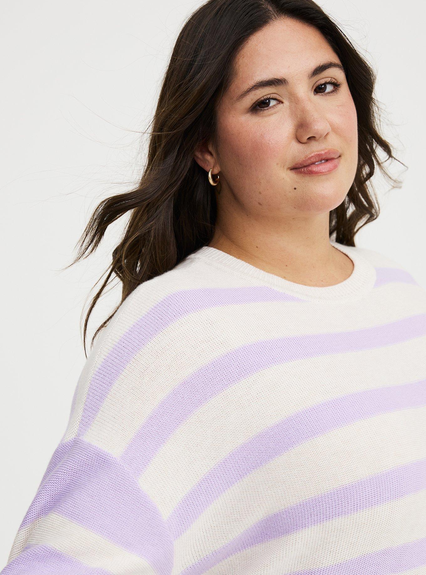 Crew Pullover Sweater, ENGLISH HYACINTH OATMEAL STRIPE, alternate