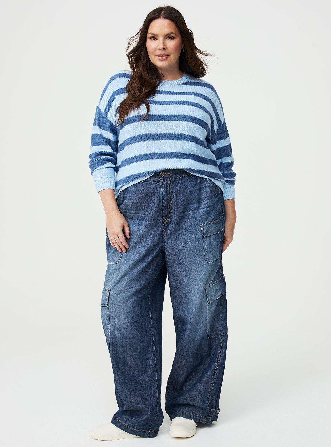 Crew Pullover Sweater, BLUE HORIZON TONAL STRIPE, alternate