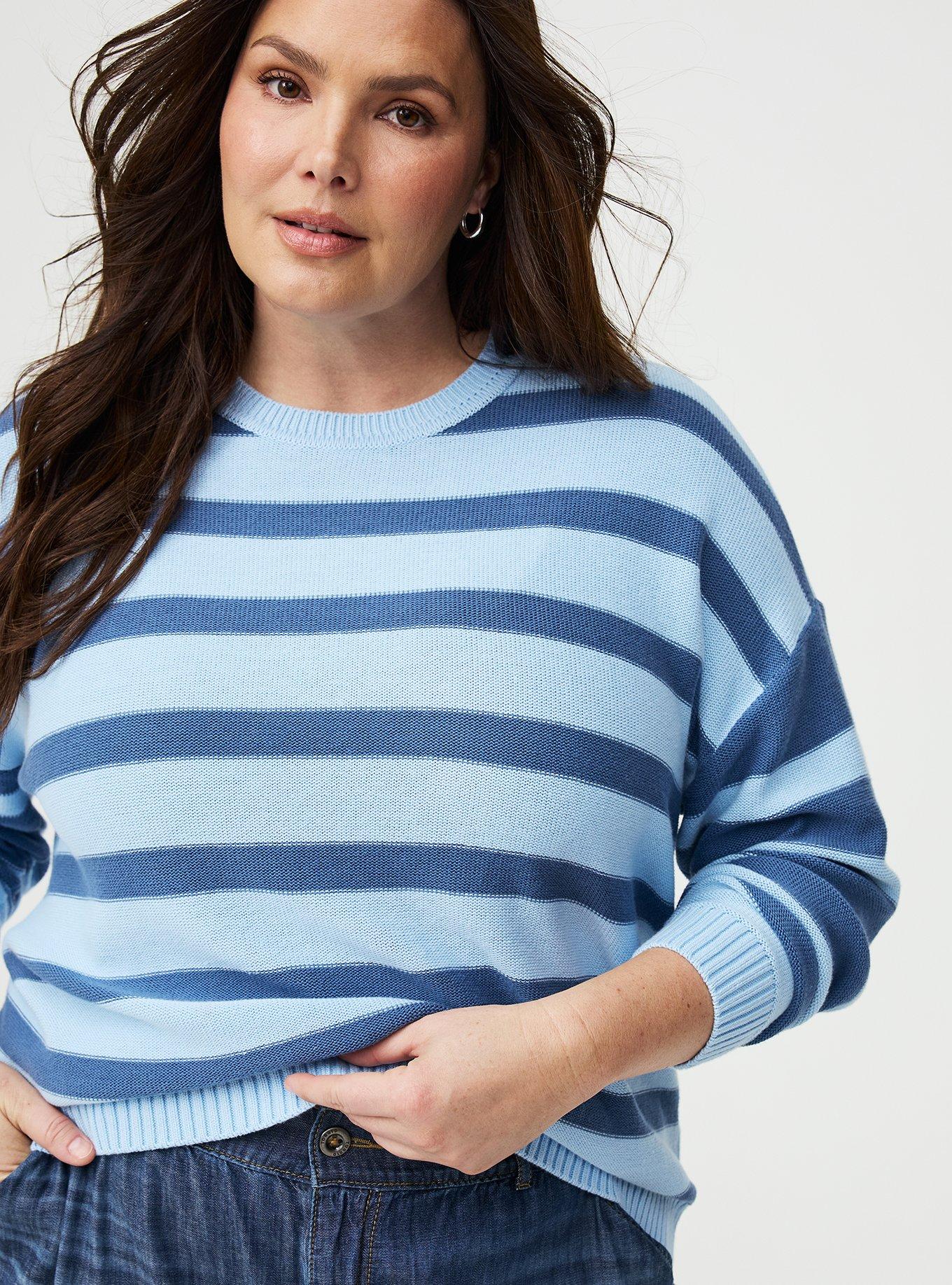 Crew Pullover Sweater, BLUE HORIZON TONAL STRIPE, alternate