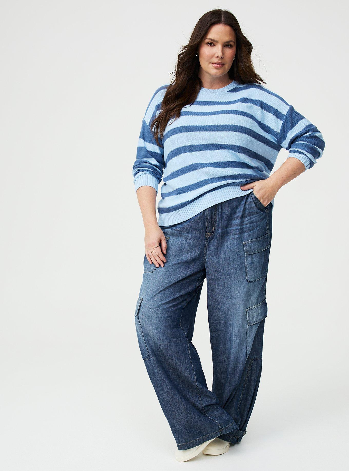 Crew Pullover Sweater, BLUE HORIZON TONAL STRIPE, alternate