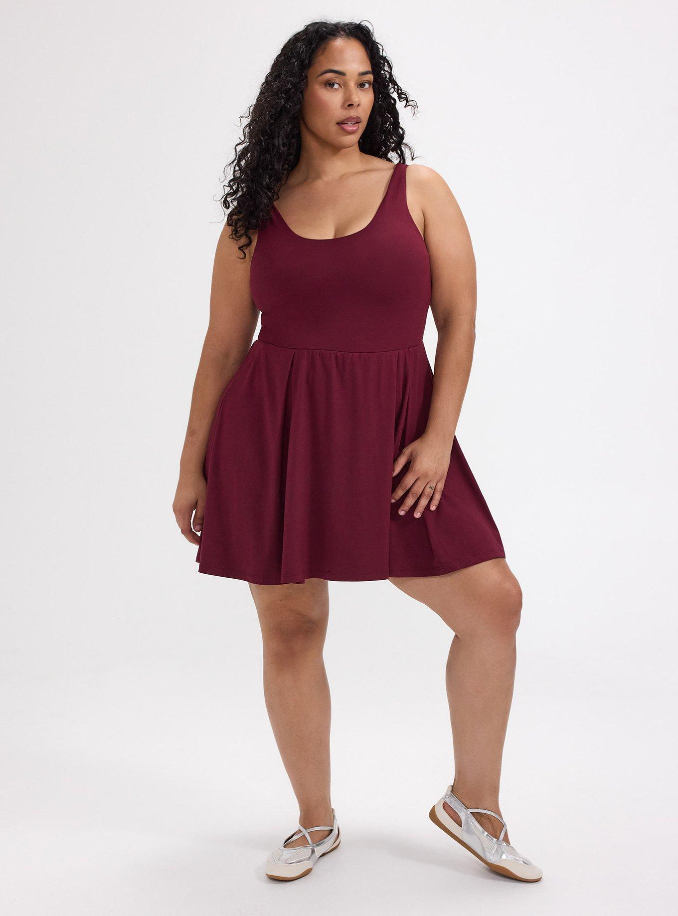 TRU Super Soft Performance Jersey 2fer Dress, MAROON BANNER, hi-res