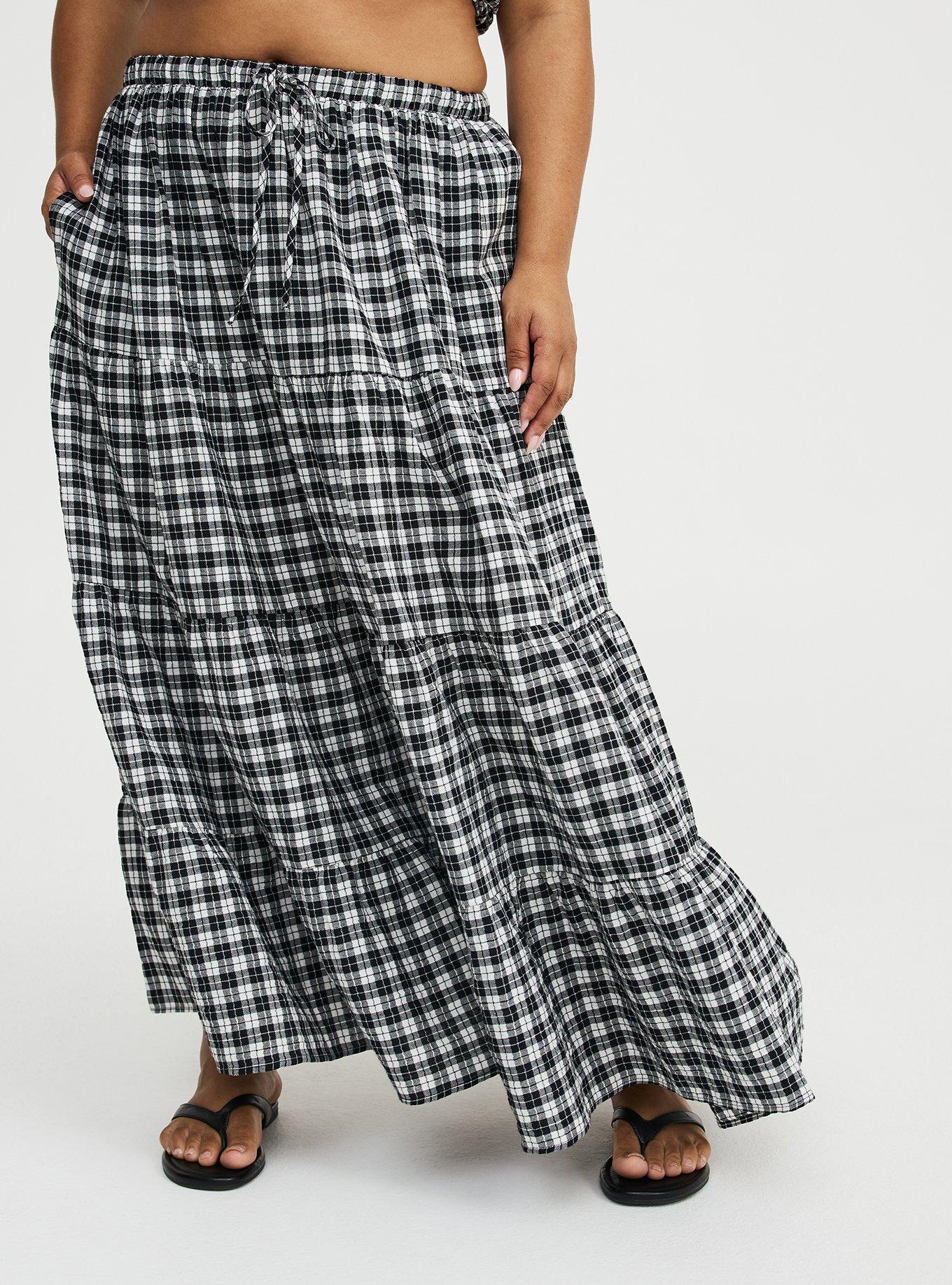 Tiered Maxi Skirt, ABBEY PLAID BLACK, alternate