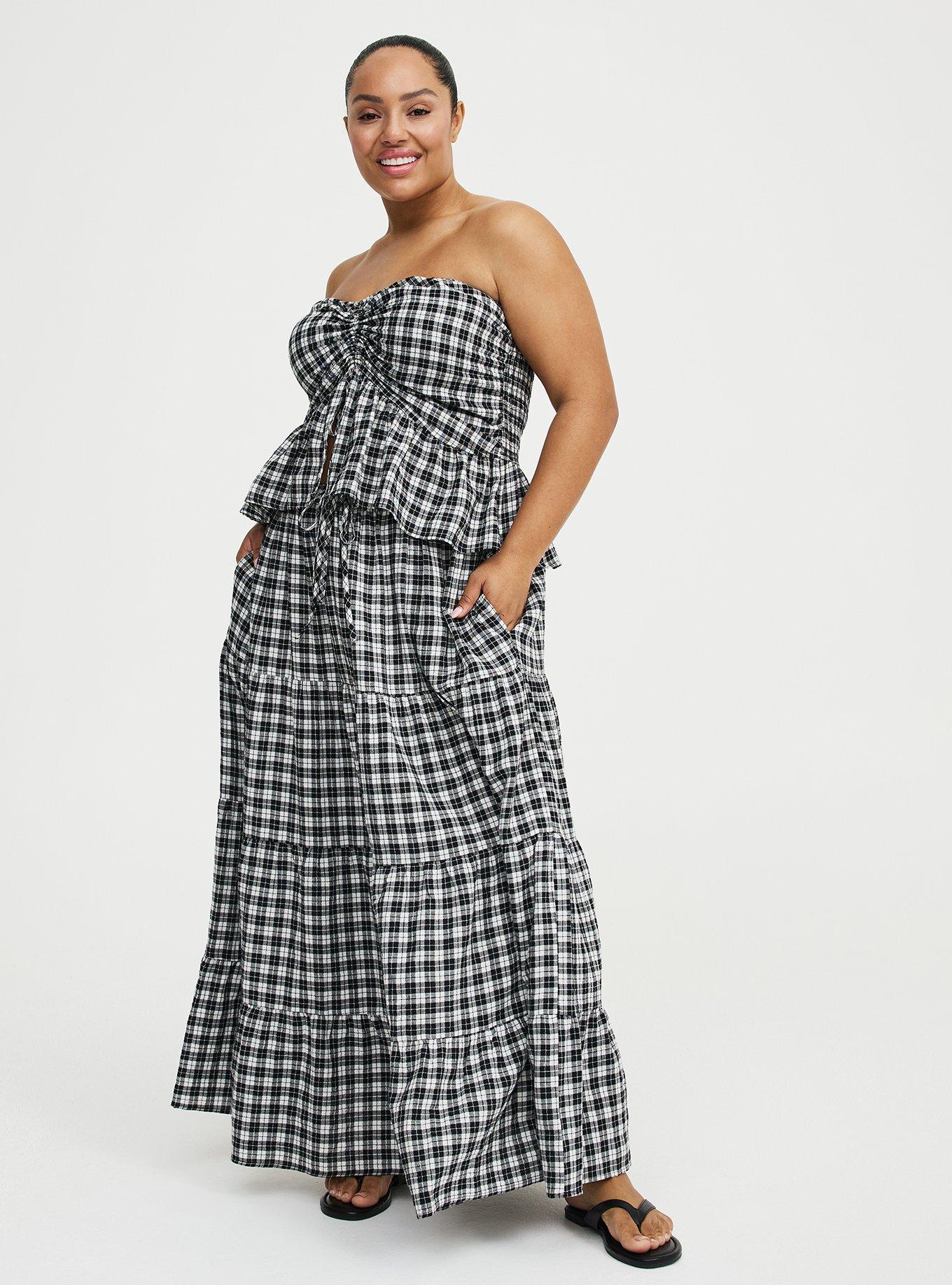 Tiered Maxi Skirt, ABBEY PLAID BLACK, alternate