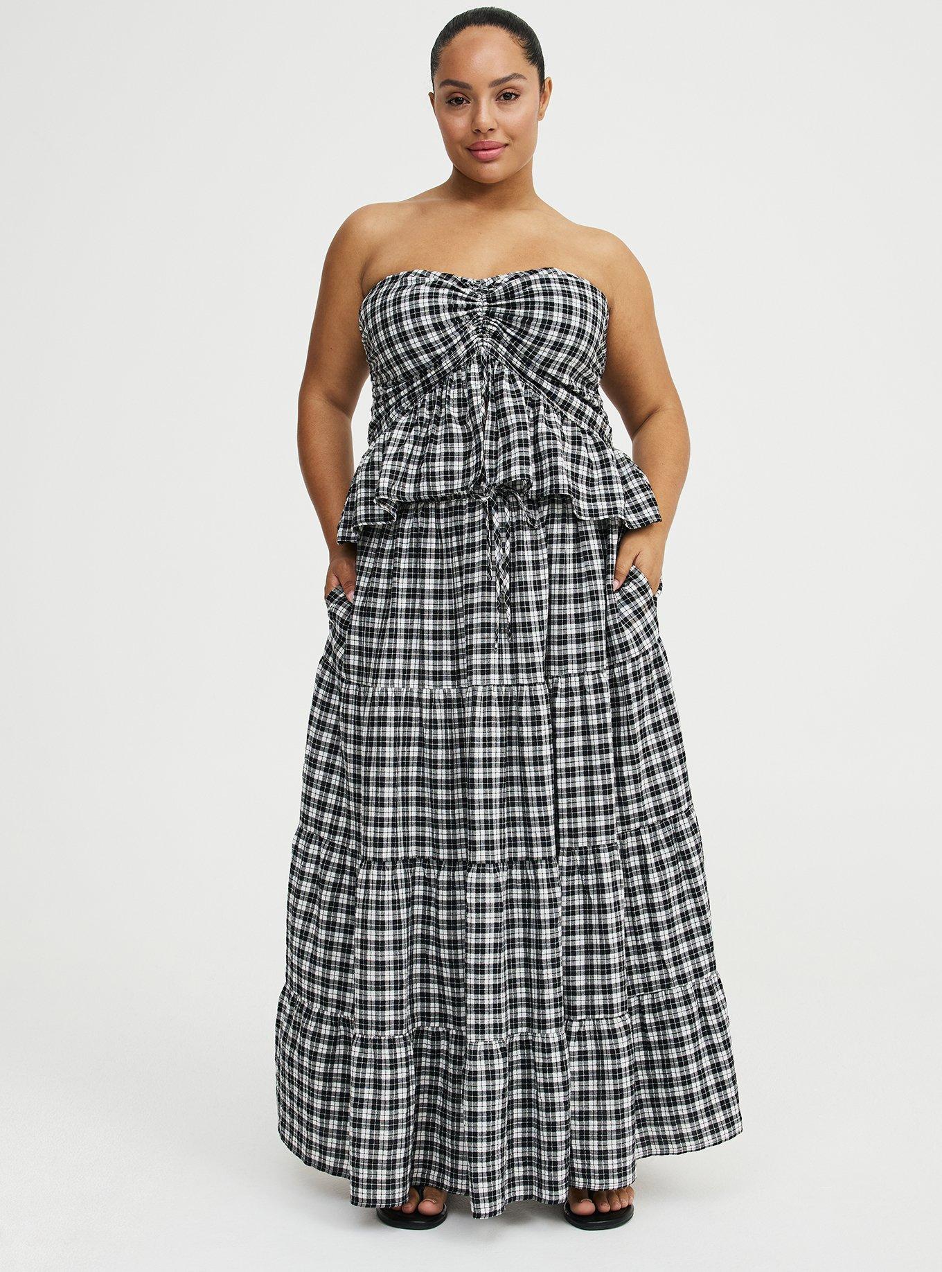 Tiered Maxi Skirt, ABBEY PLAID BLACK, hi-res