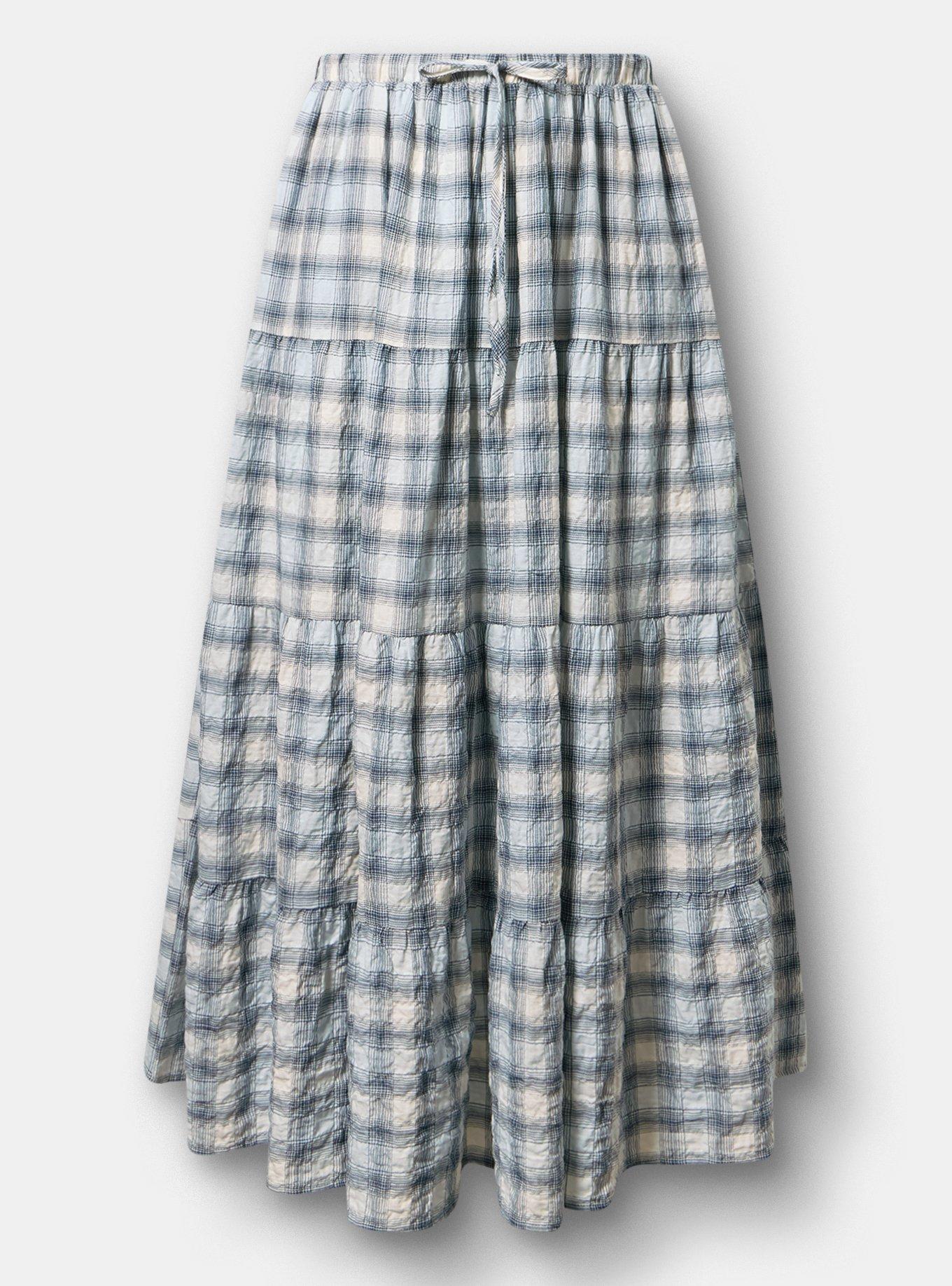 Tiered Maxi Skirt, MAUD PLAID BLUE, flat