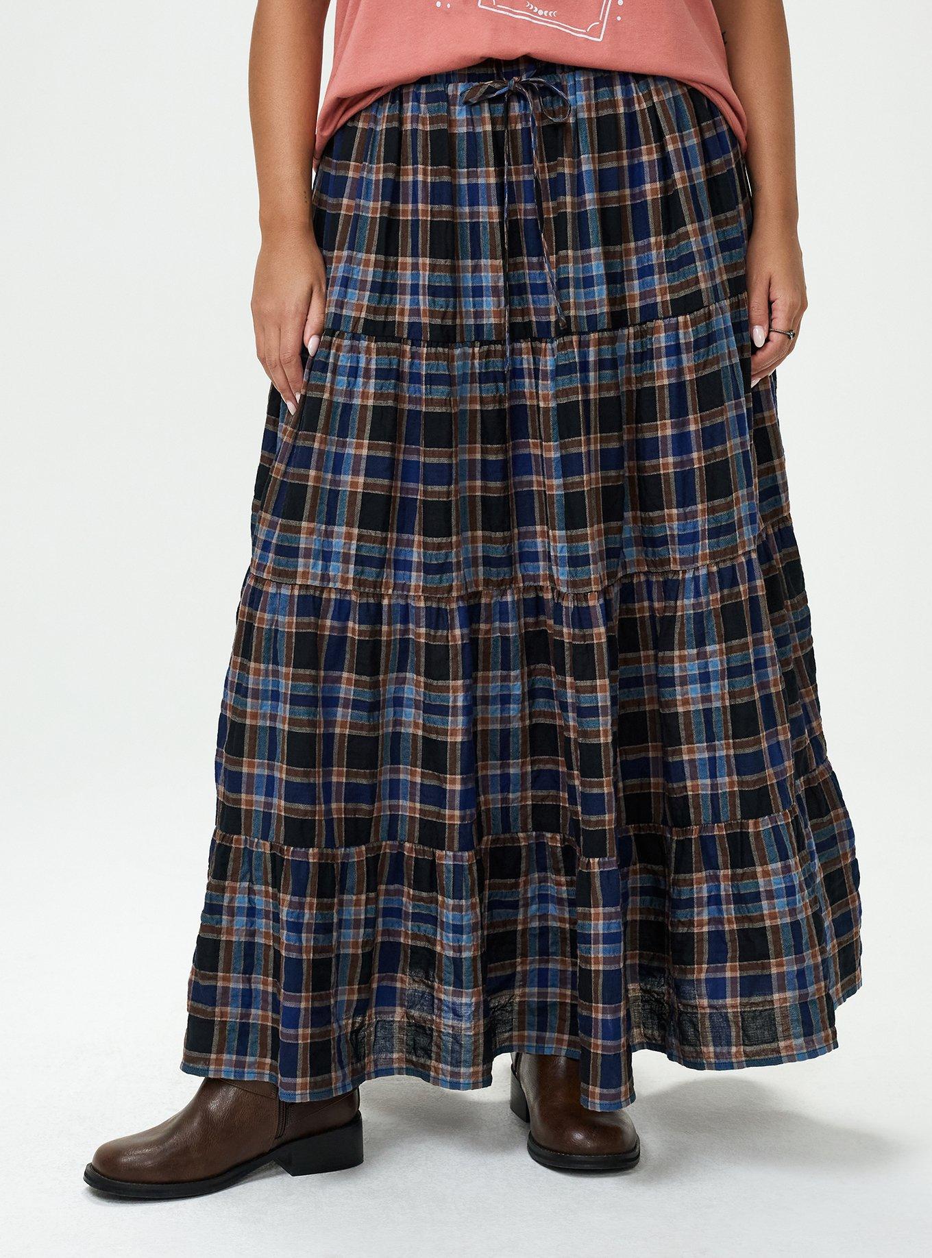Tiered Maxi Skirt, TOWN PLAID BROWN, alternate