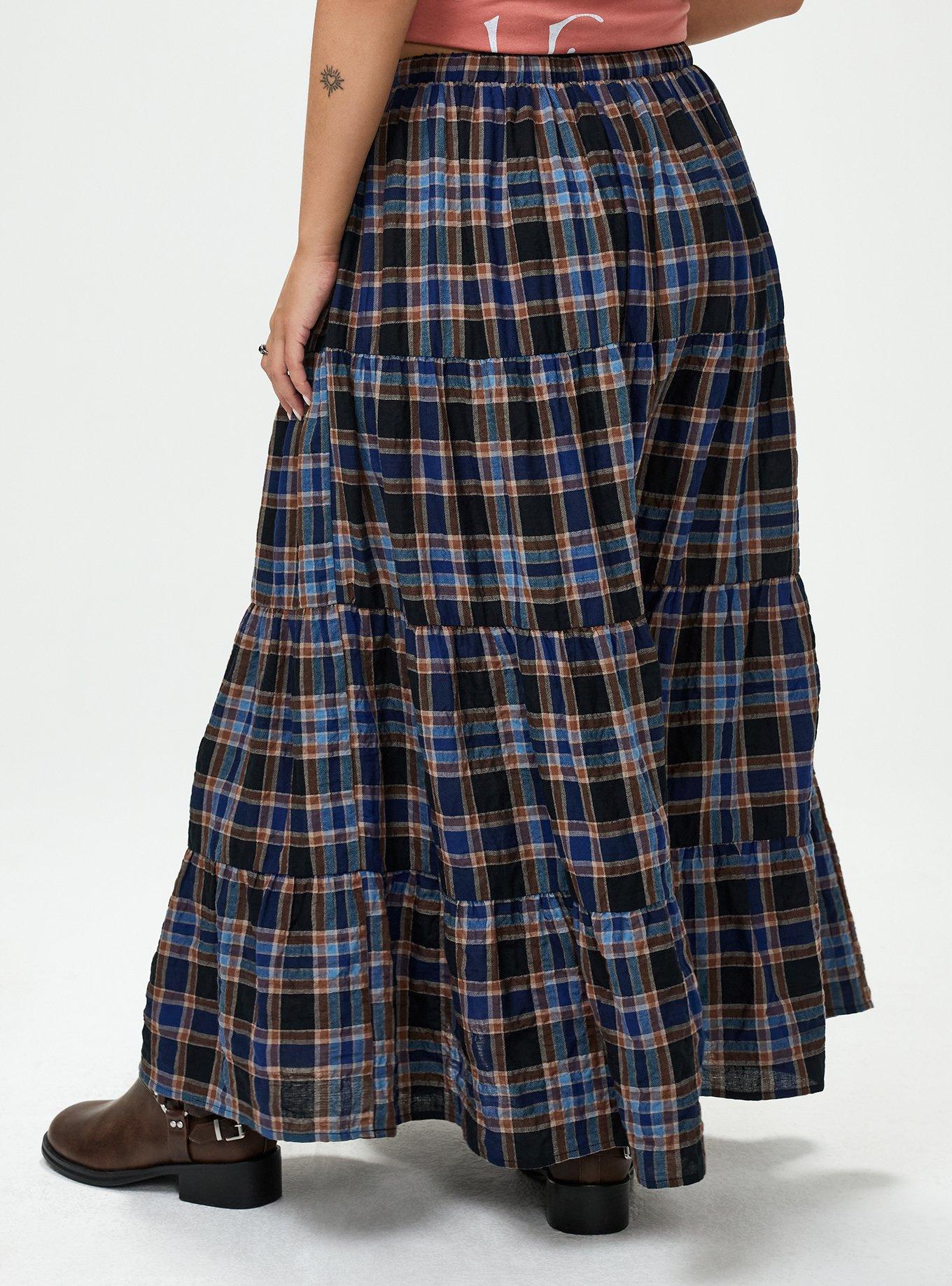 Tiered Maxi Skirt, TOWN PLAID BROWN, alternate