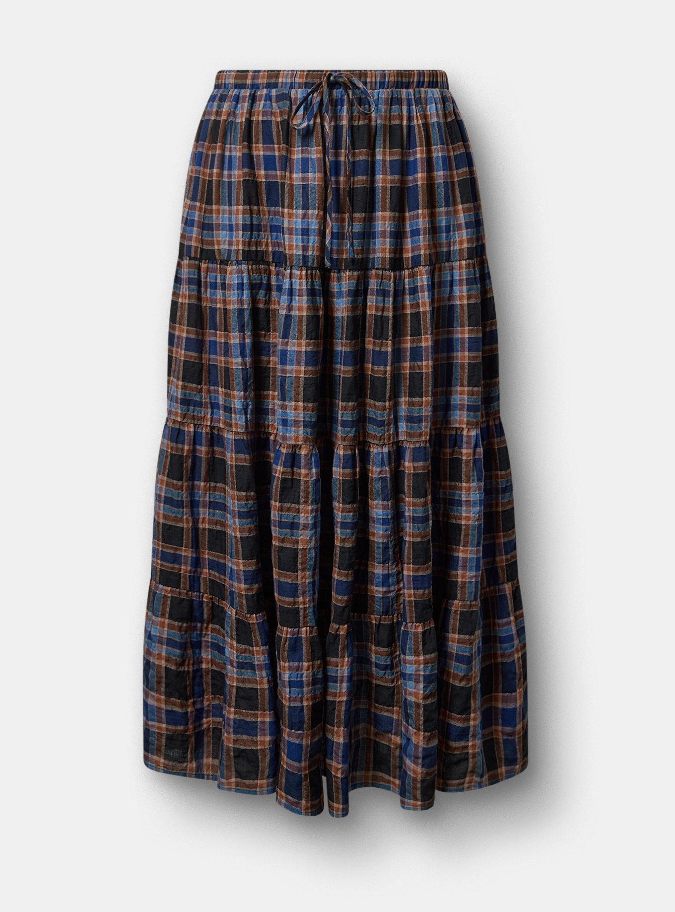Tiered Maxi Skirt, TOWN PLAID BROWN, hi-res