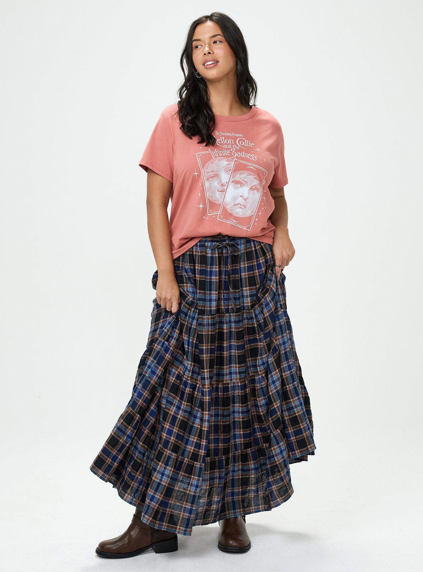 Tiered Maxi Skirt, TOWN PLAID BROWN, hi-res