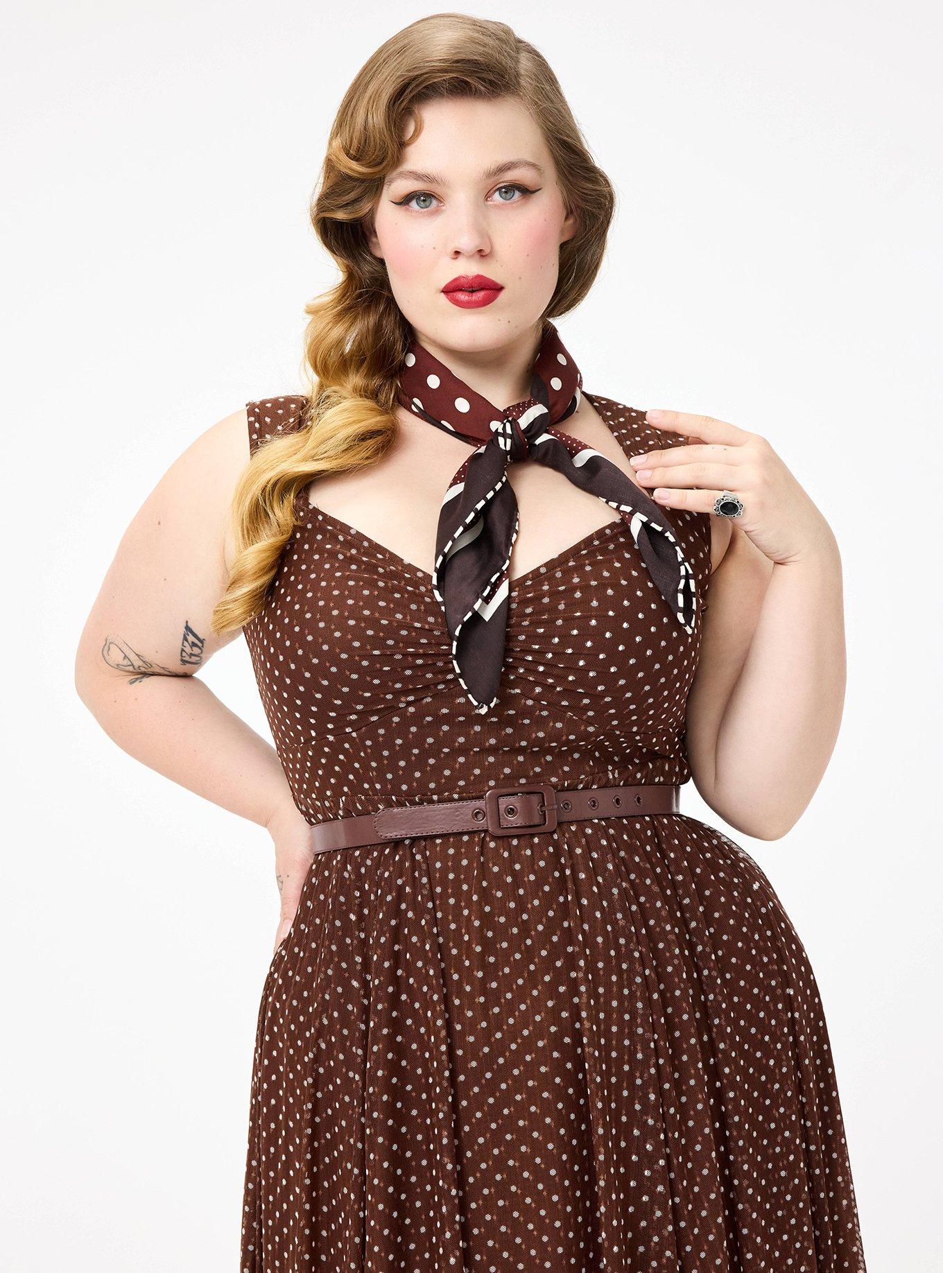 Retro Chic Knee-Length Mesh Dress, BETTY DOTS BRICK, alternate