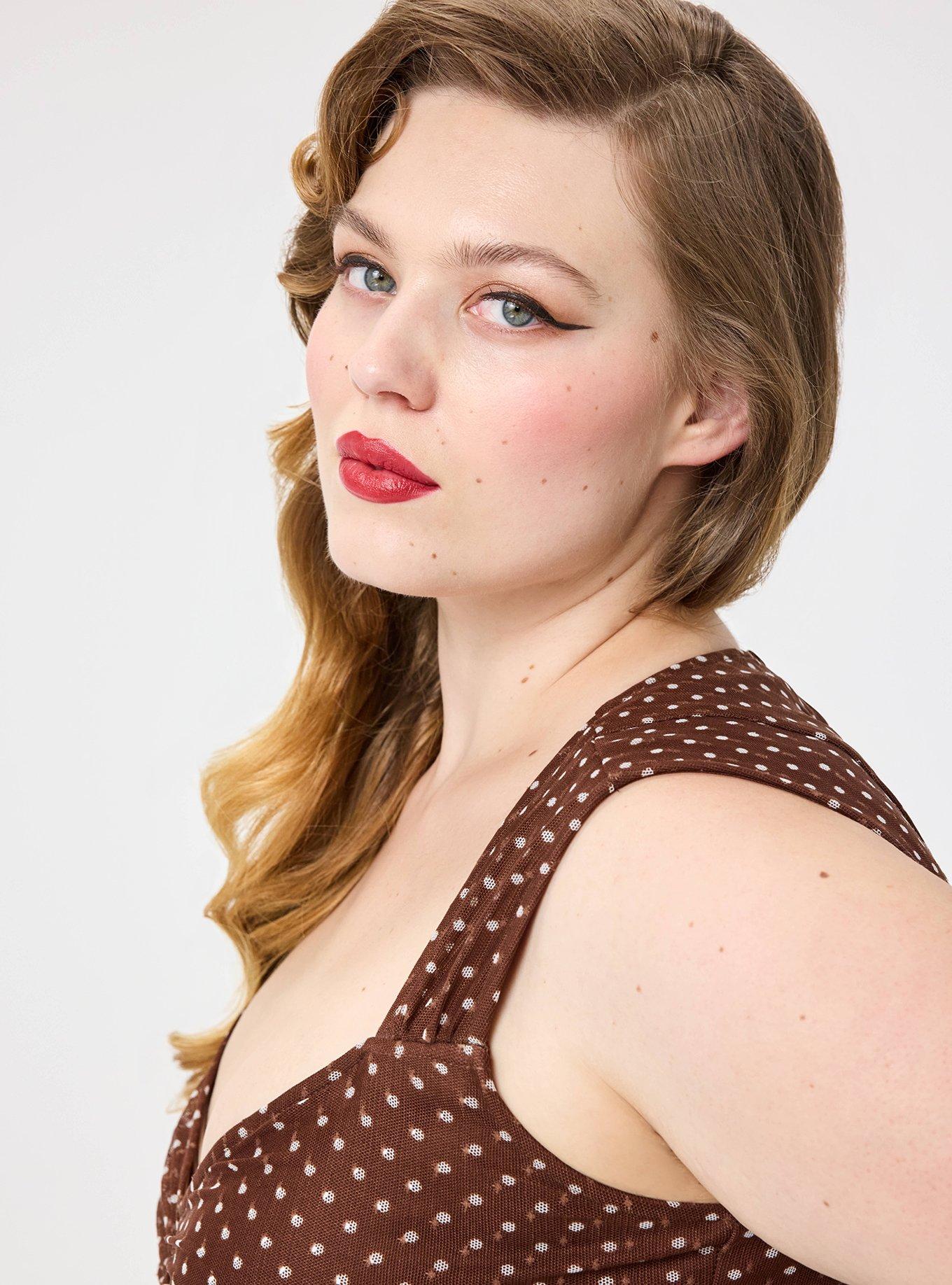 Retro Chic Knee-Length Mesh Dress, BETTY DOTS BRICK, alternate