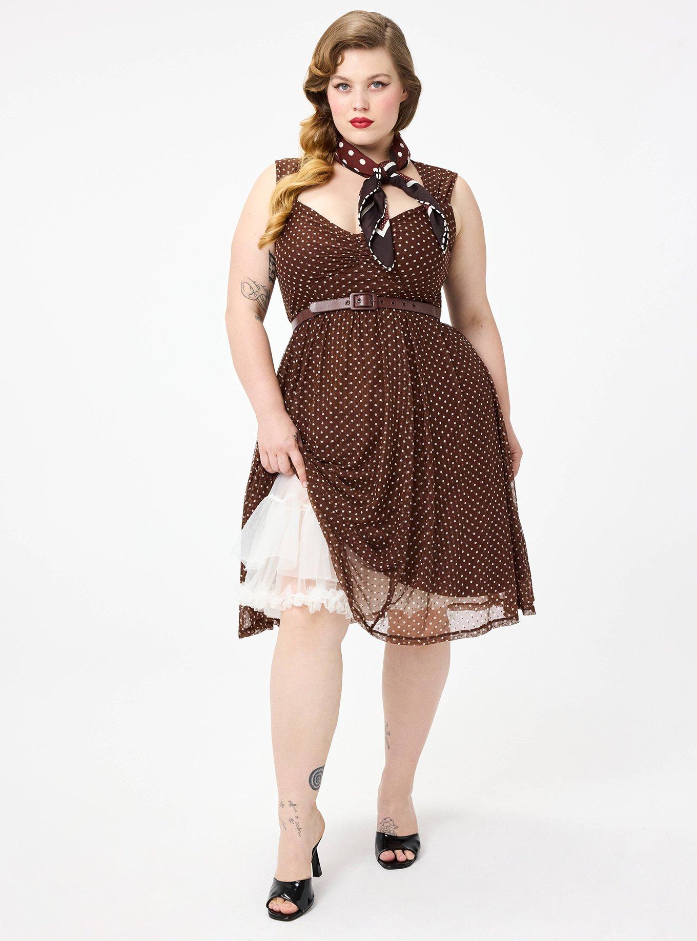 Retro Chic Knee-Length Mesh Dress, BETTY DOTS BRICK, alternate