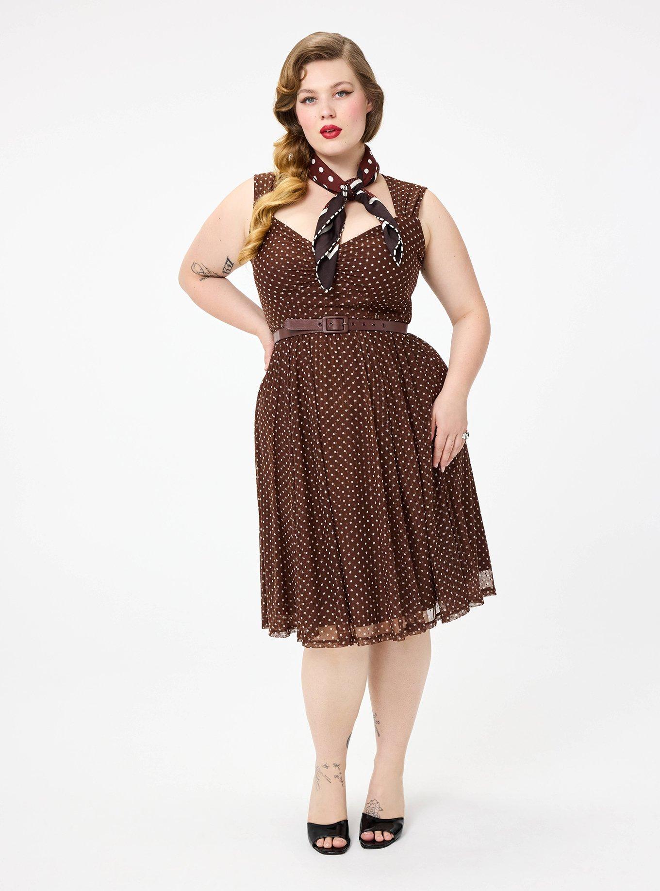 Retro Chic Knee-Length Mesh Dress, BETTY DOTS BRICK, hi-res