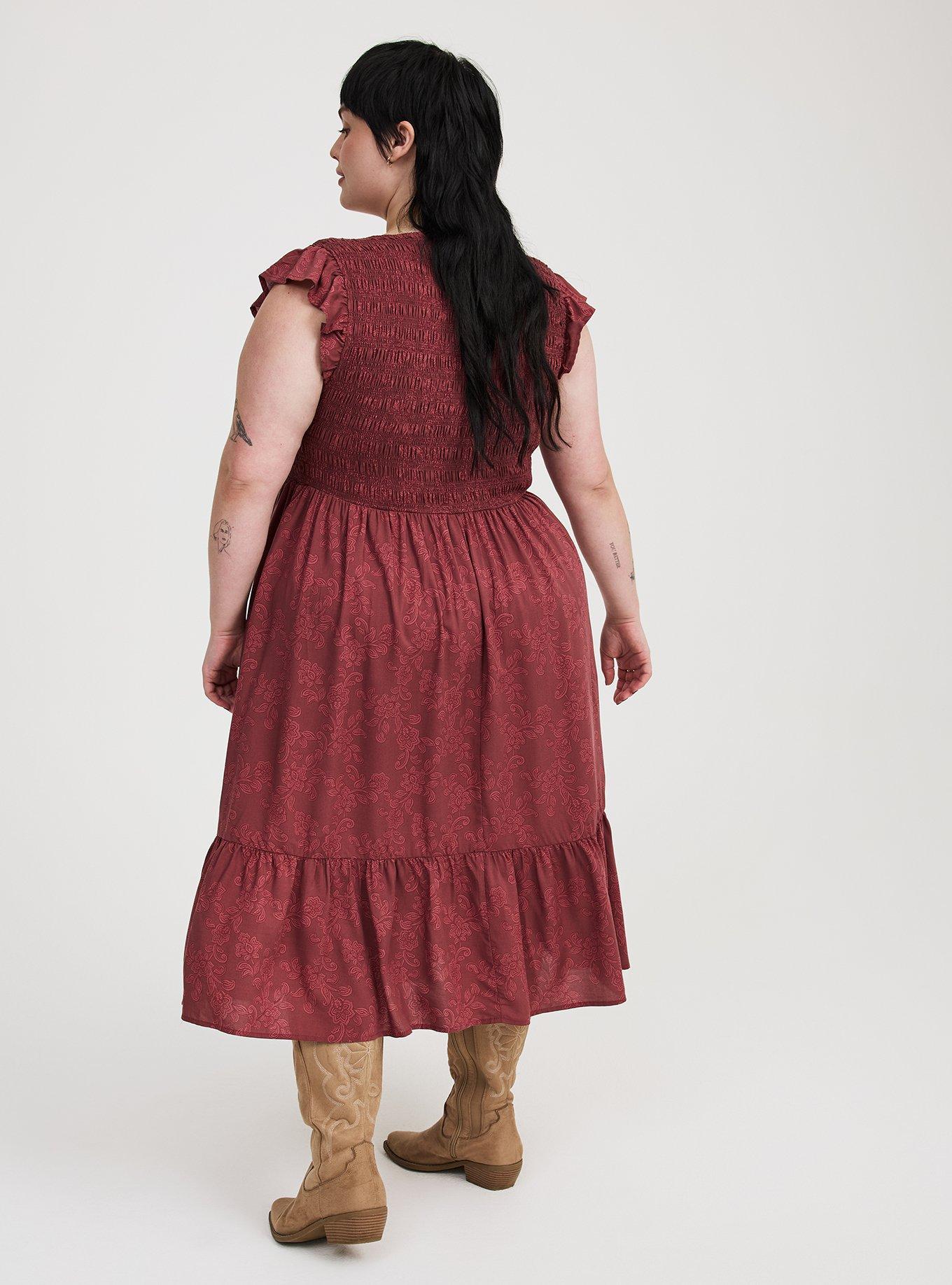 Midi Ruffle-Sleeve Tiered Dress