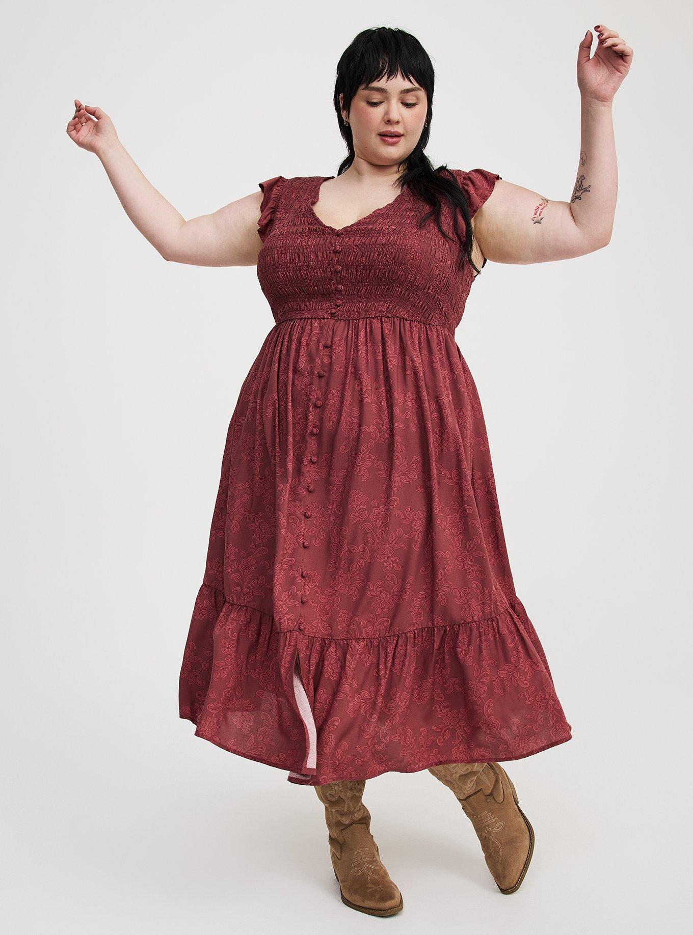Midi Ruffle-Sleeve Tiered Dress