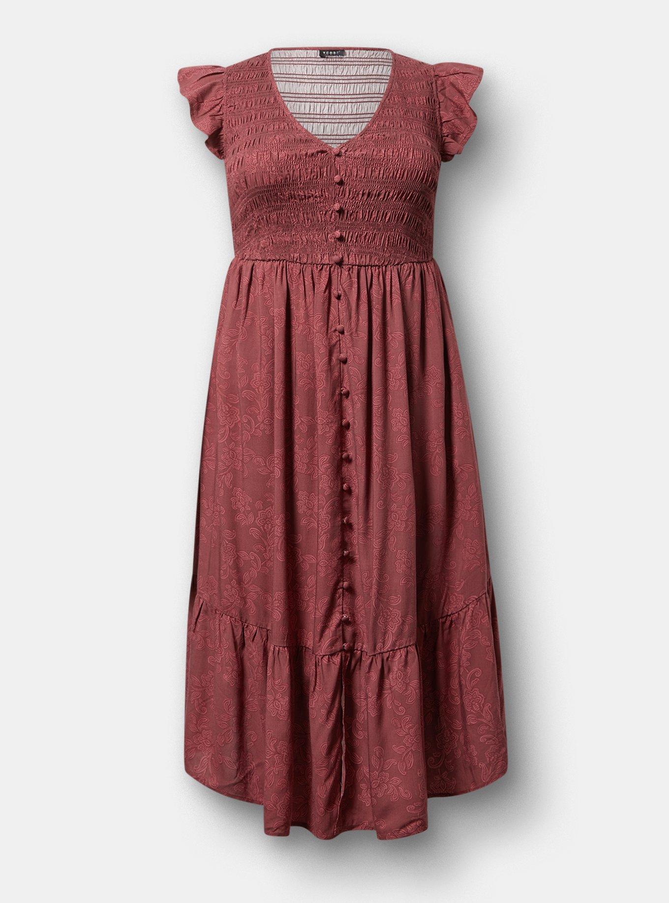 Midi Ruffle-Sleeve Tiered Dress