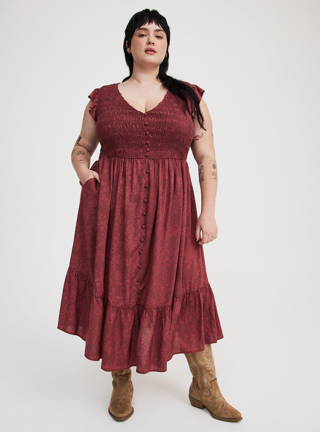 Midi Ruffle-Sleeve Tiered Dress