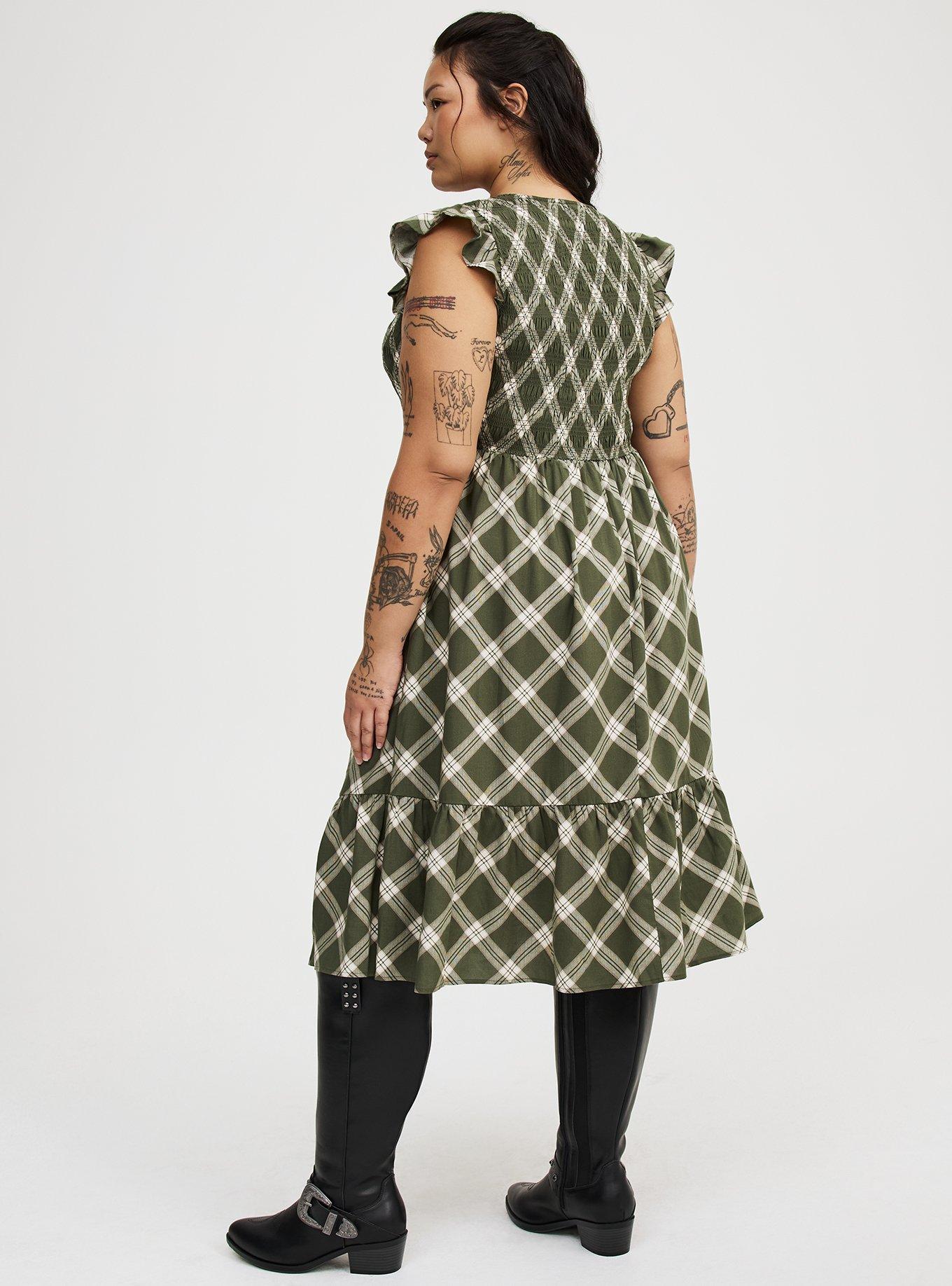 Midi Ruffle-Sleeve Tiered Dress